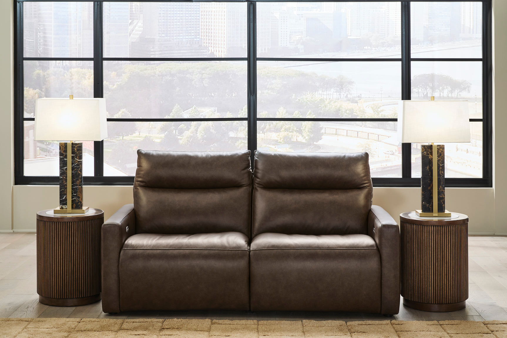 ModZ Chocolate 2-Piece Power Reclining Sectional Loveseat - Ornate Home
