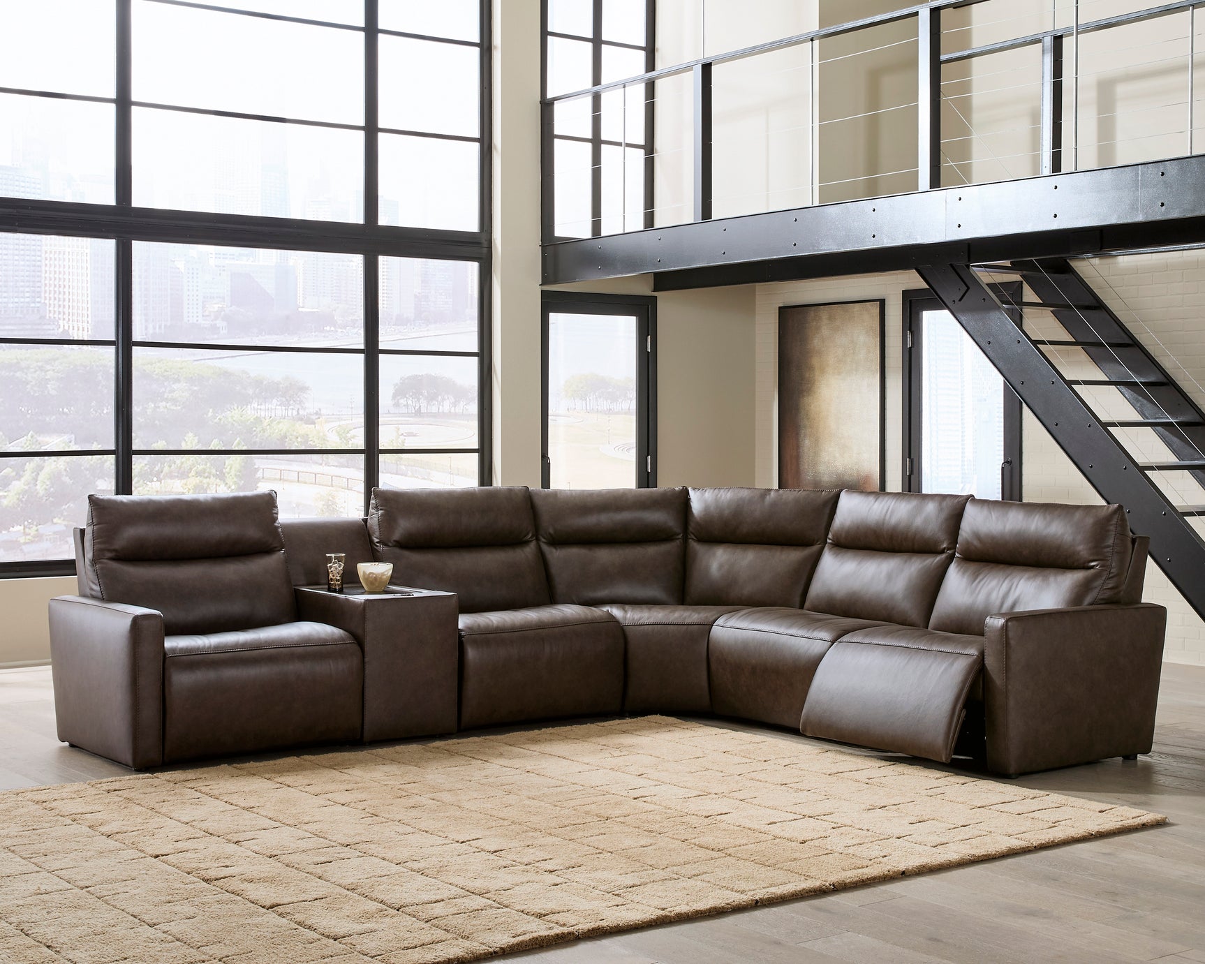ModZ Chocolate 6-Piece Power Reclining Sectional with Audio Console (Online Special Price) - Ornate Home