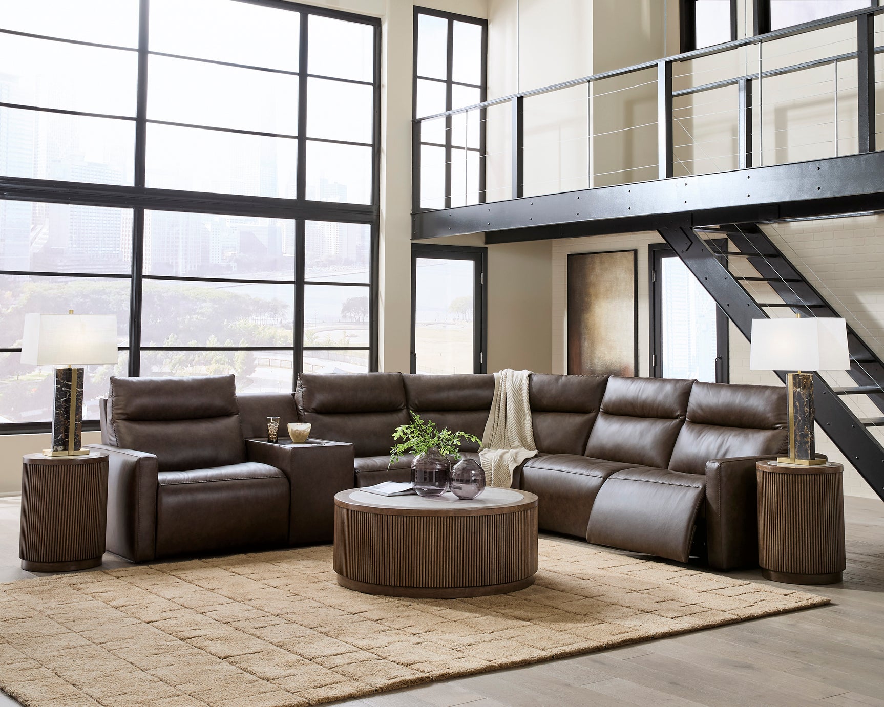 ModZ Chocolate 6-Piece Power Reclining Sectional with Audio Console (Online Special Price) - Ornate Home