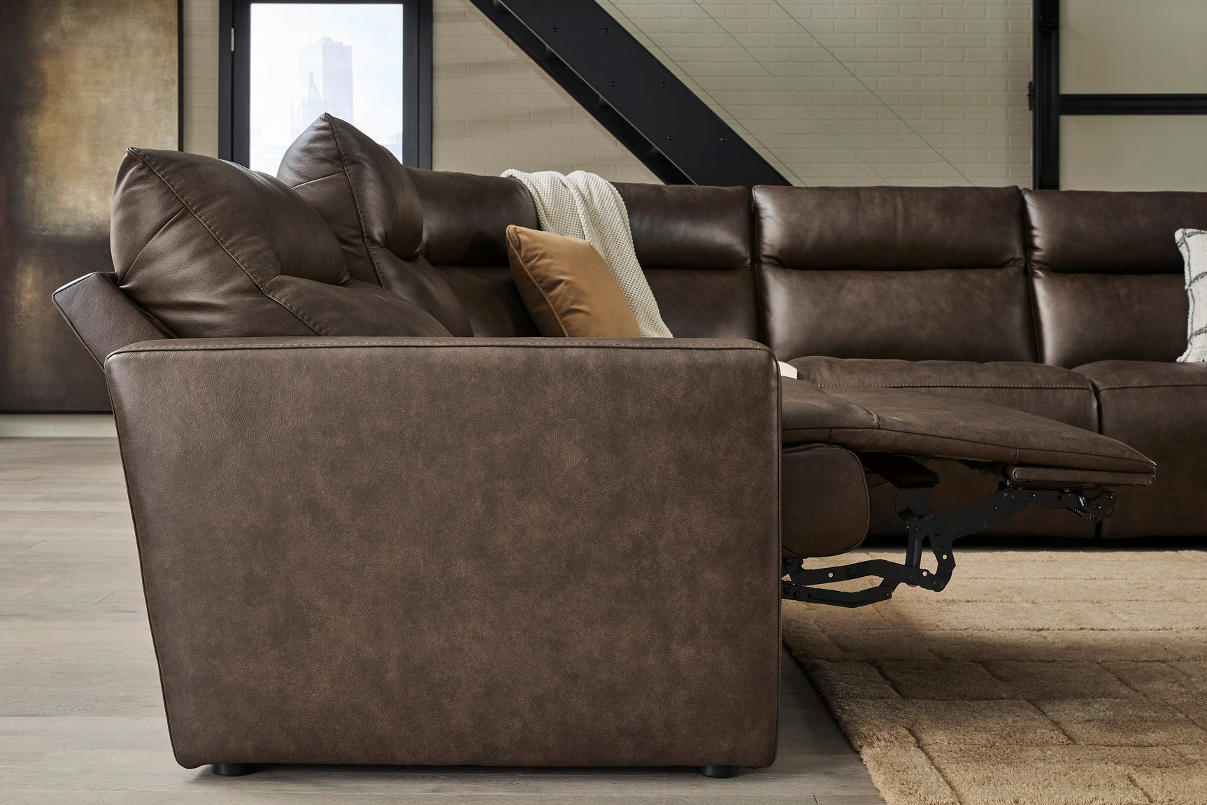 ModZ Chocolate 7-Piece Power Reclining Sectional w/ Audio Consoles - Ornate Home