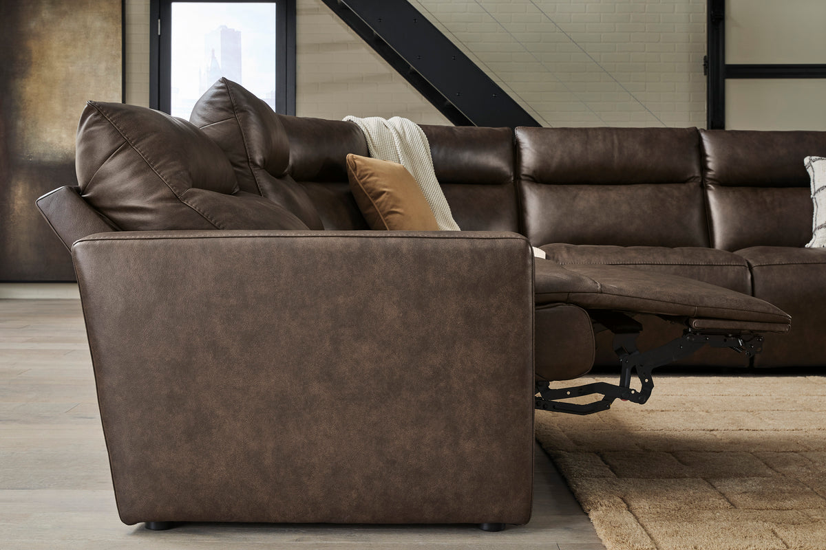 ModZ Chocolate 7-Piece Power Reclining Sectional w/ Audio Consoles - Ornate Home