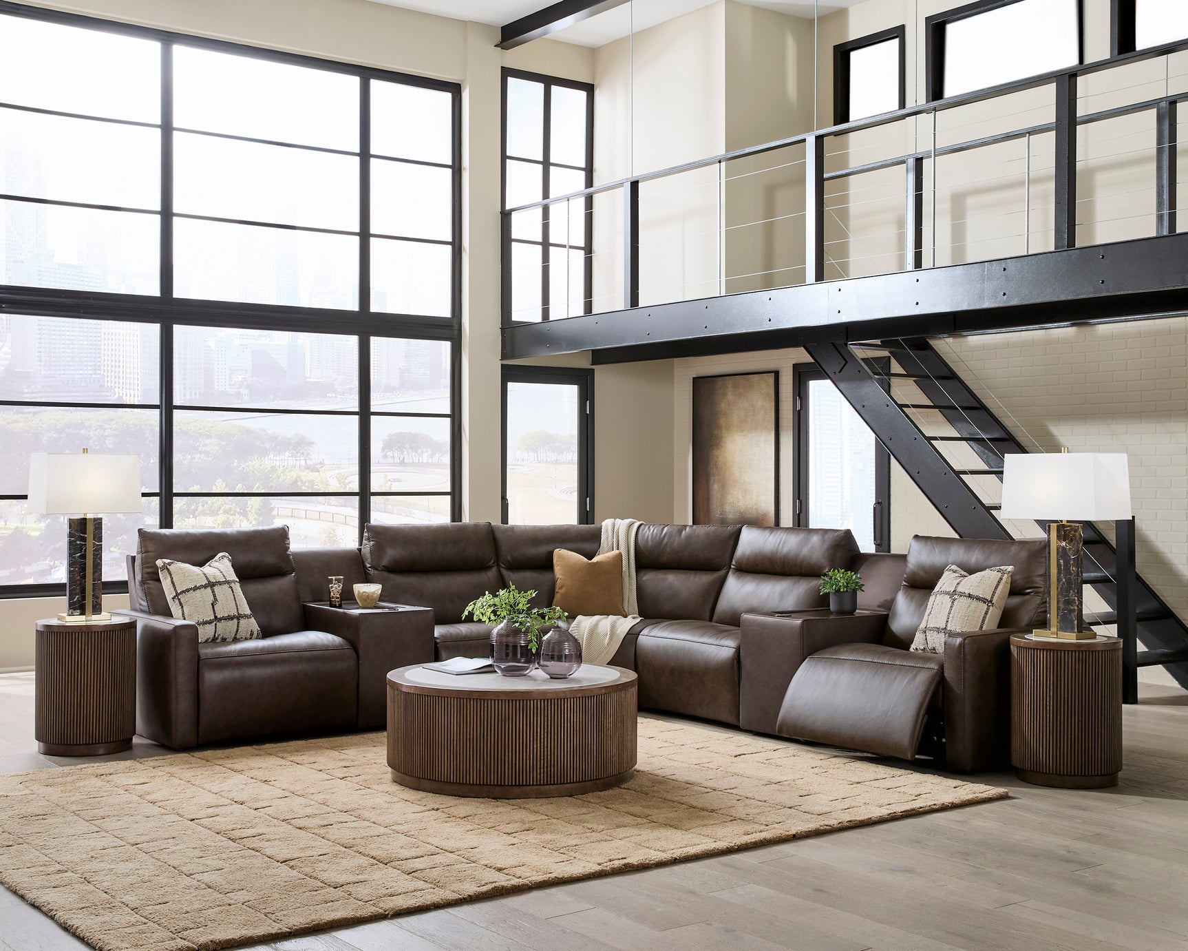 ModZ Chocolate 7-Piece Power Reclining Sectional w/ Audio Consoles (Online Special Price) - Ornate Home