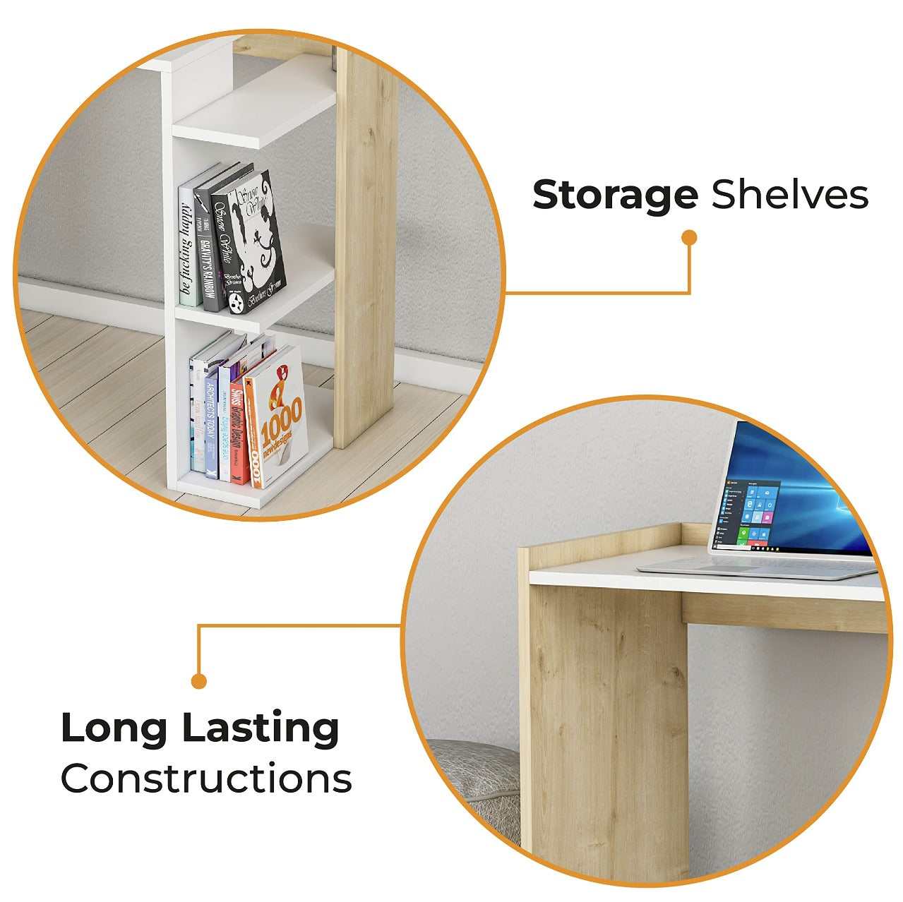 Modeazy Natural & White Multi-Purpose Side Desk - Ornate Home