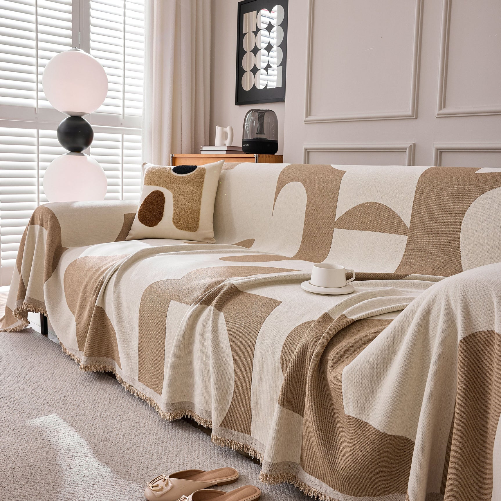 Modern Abstract Chenille Sofa Cover, Large Soft Throw Blanket with Tassels for Couch - Ornate Home