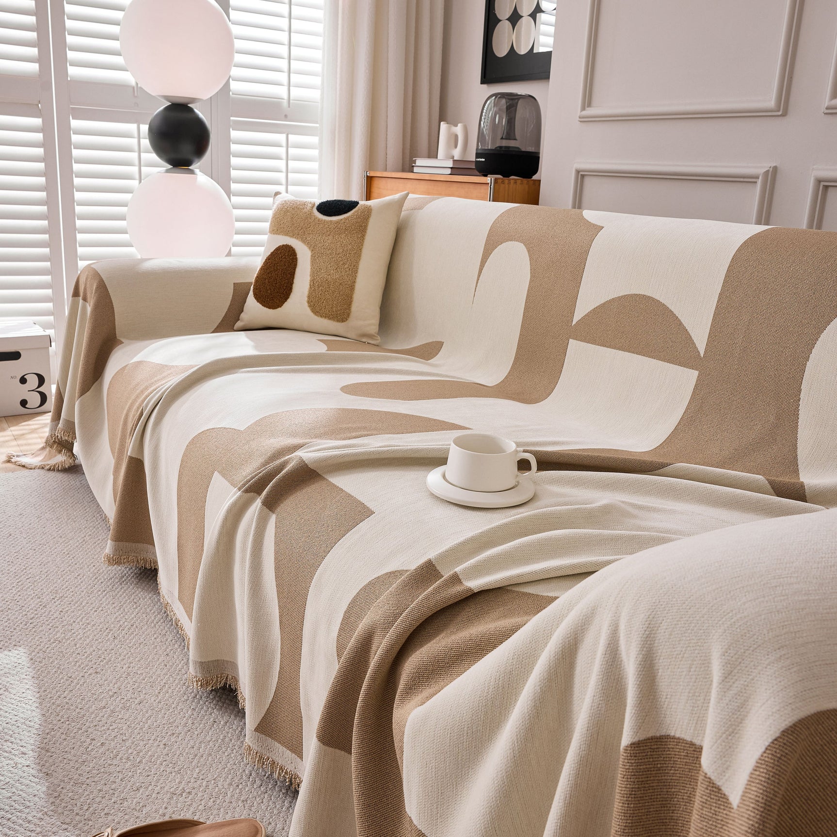 Modern Abstract Chenille Sofa Cover, Large Soft Throw Blanket with Tassels for Couch - Ornate Home
