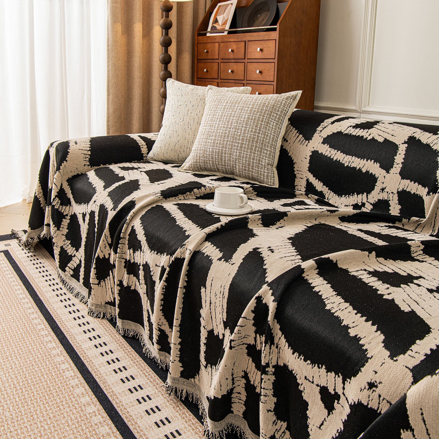 Modern Chenille Bold Abstract Pattern Sofa Cover, Artistic Decorative Furniture Cover - Ornate Home