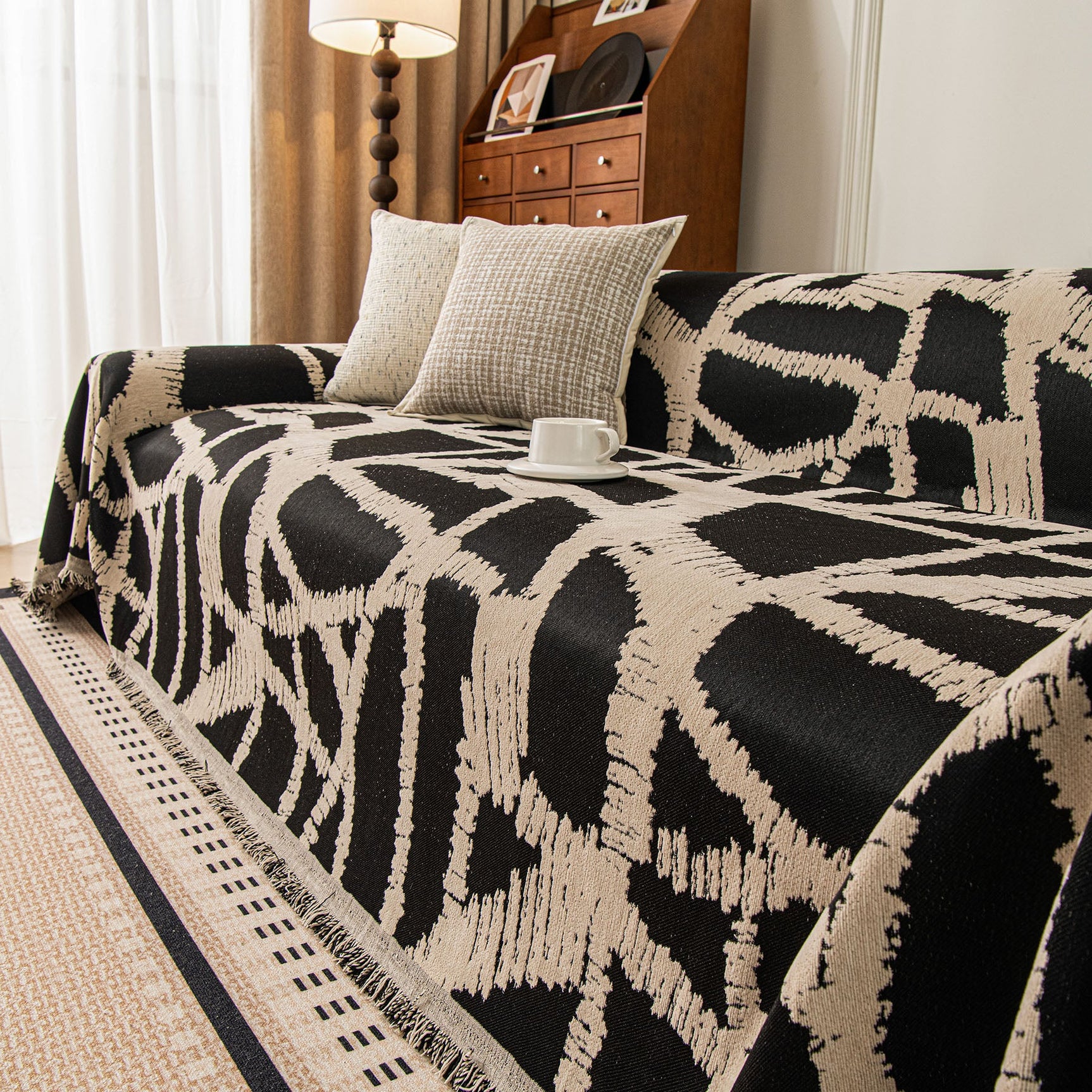 Modern Chenille Bold Abstract Pattern Sofa Cover, Artistic Decorative Furniture Cover - Ornate Home