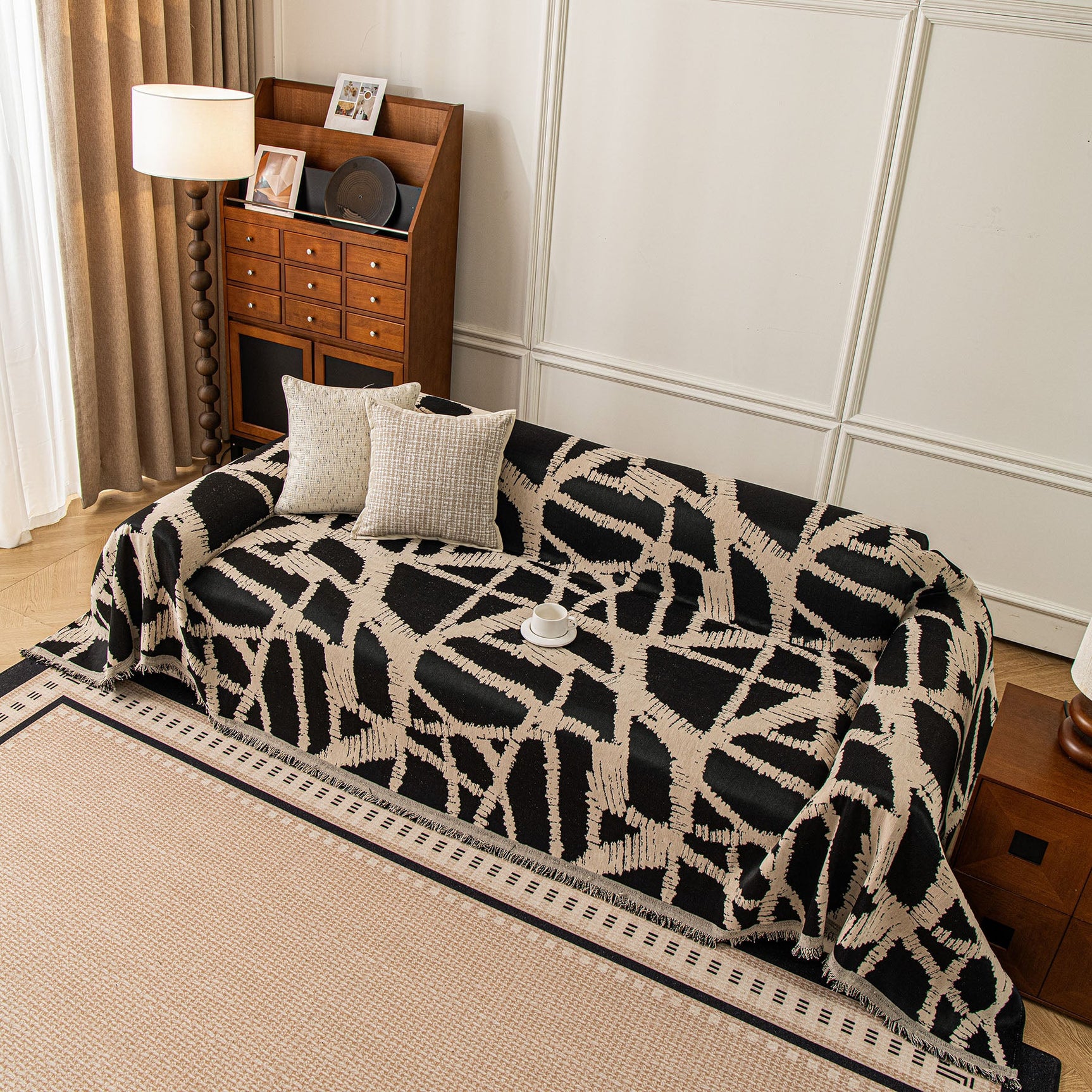 Modern Chenille Bold Abstract Pattern Sofa Cover, Artistic Decorative Furniture Cover - Ornate Home