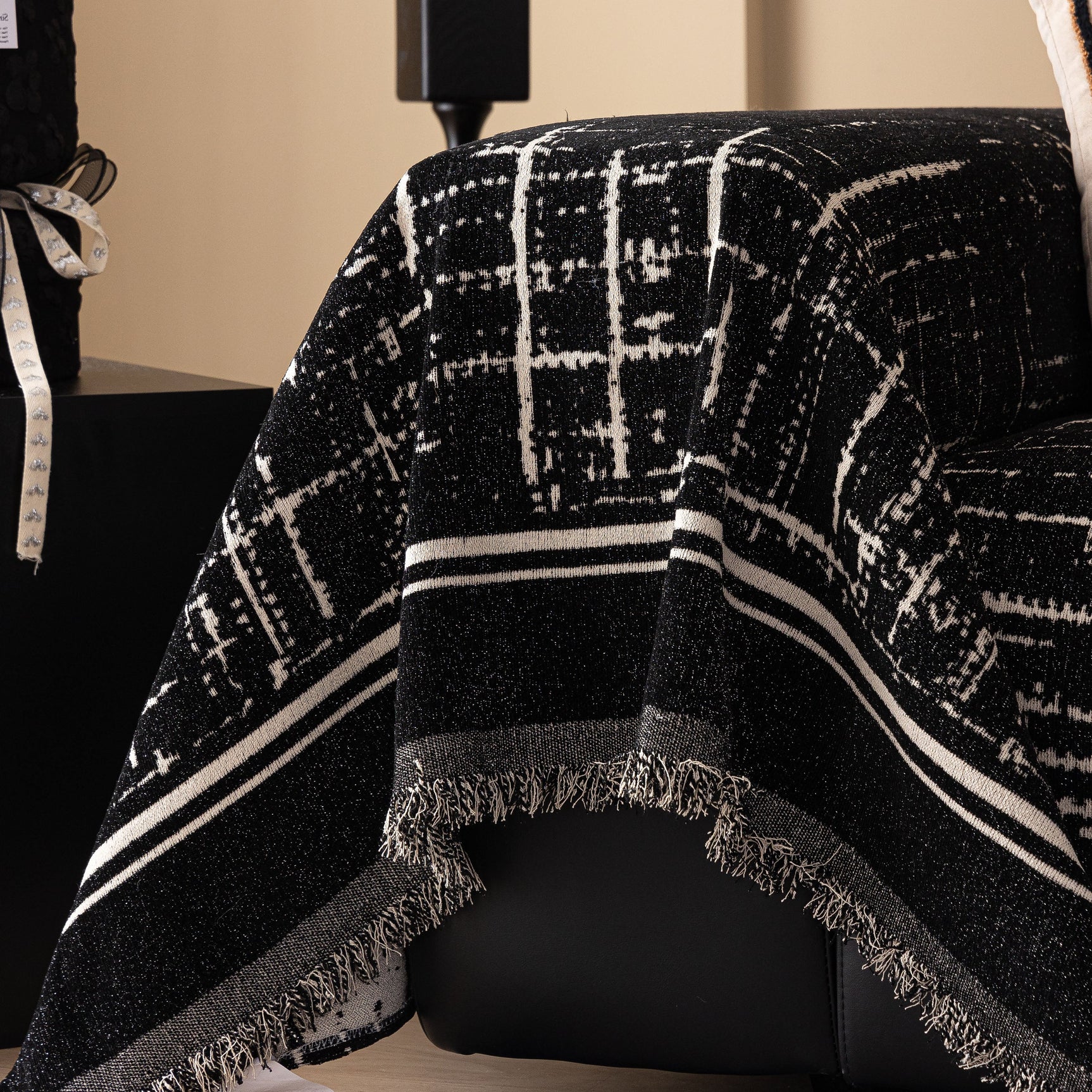 Modern Couch Protector Blanket Woven Chenille Sofa Cover Throw with Artistic Grid - Ornate Home