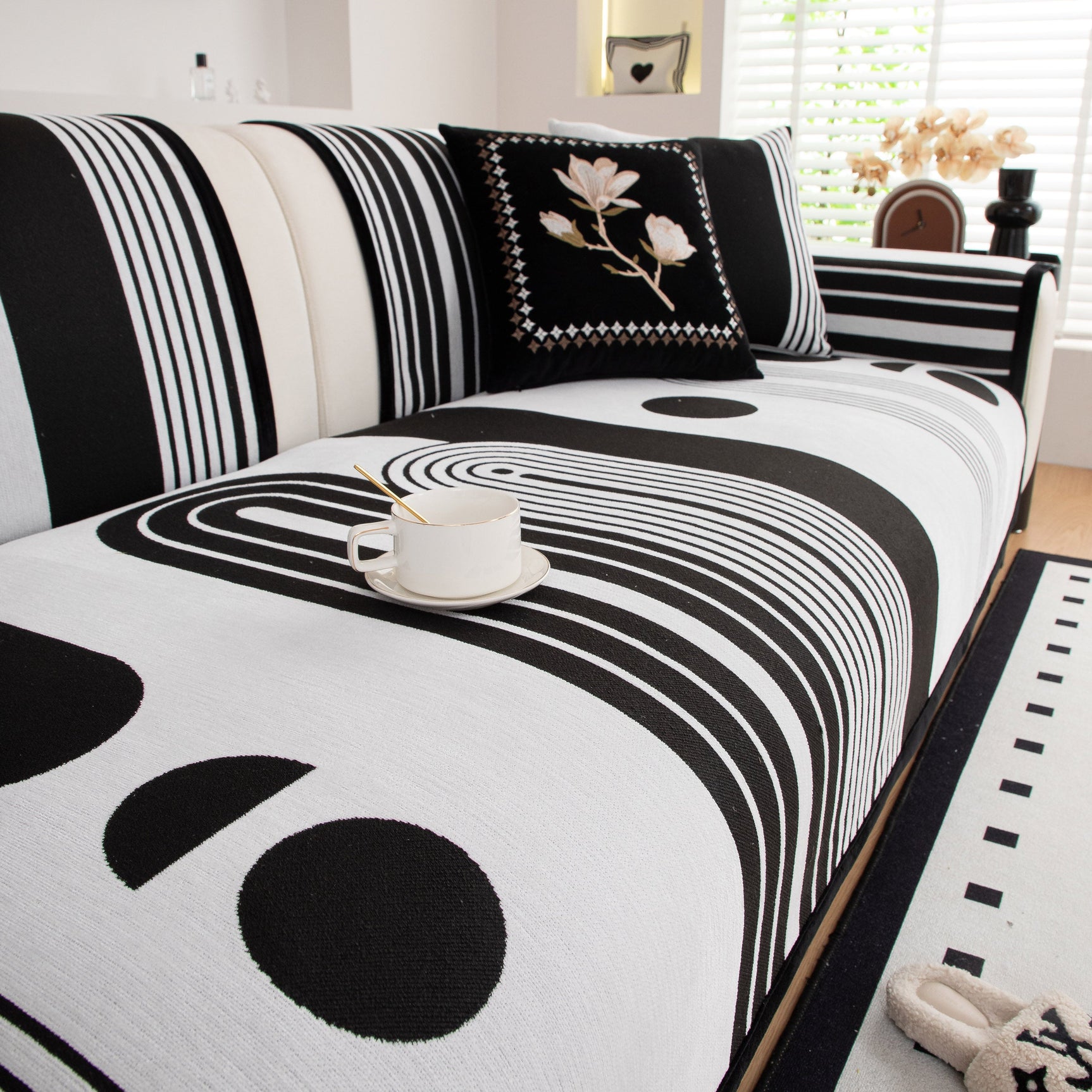 Modern Geometric Sofa Cover - Thick Woven, Pet Friendly, Stylish Couch Protector - Ornate Home