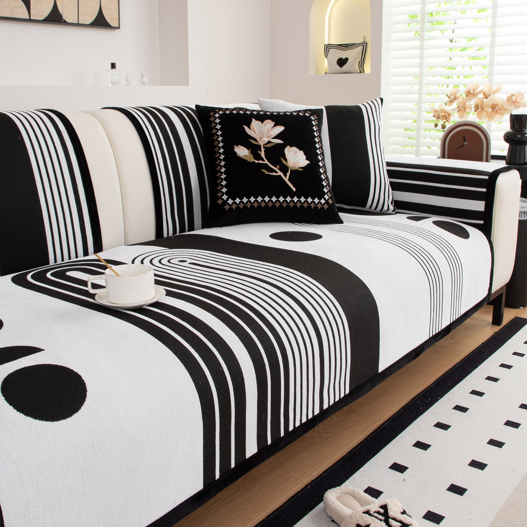 Modern Geometric Sofa Cover - Thick Woven, Pet Friendly, Stylish Couch Protector - Ornate Home