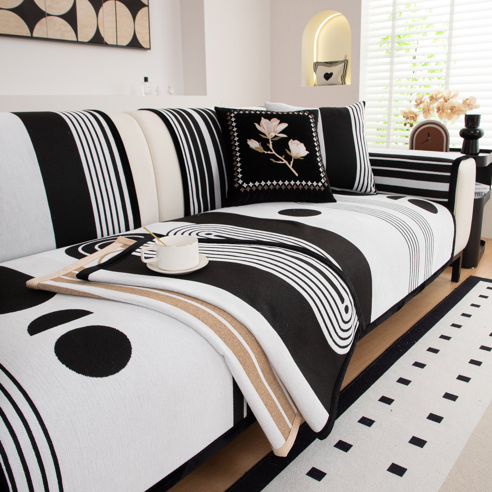 Modern Geometric Sofa Cover - Thick Woven, Pet Friendly, Stylish Couch Protector - Ornate Home