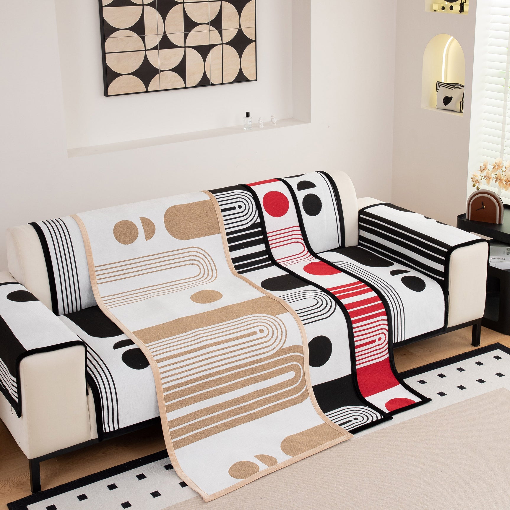 Modern Geometric Sofa Cover - Thick Woven, Pet Friendly, Stylish Couch Protector - Ornate Home