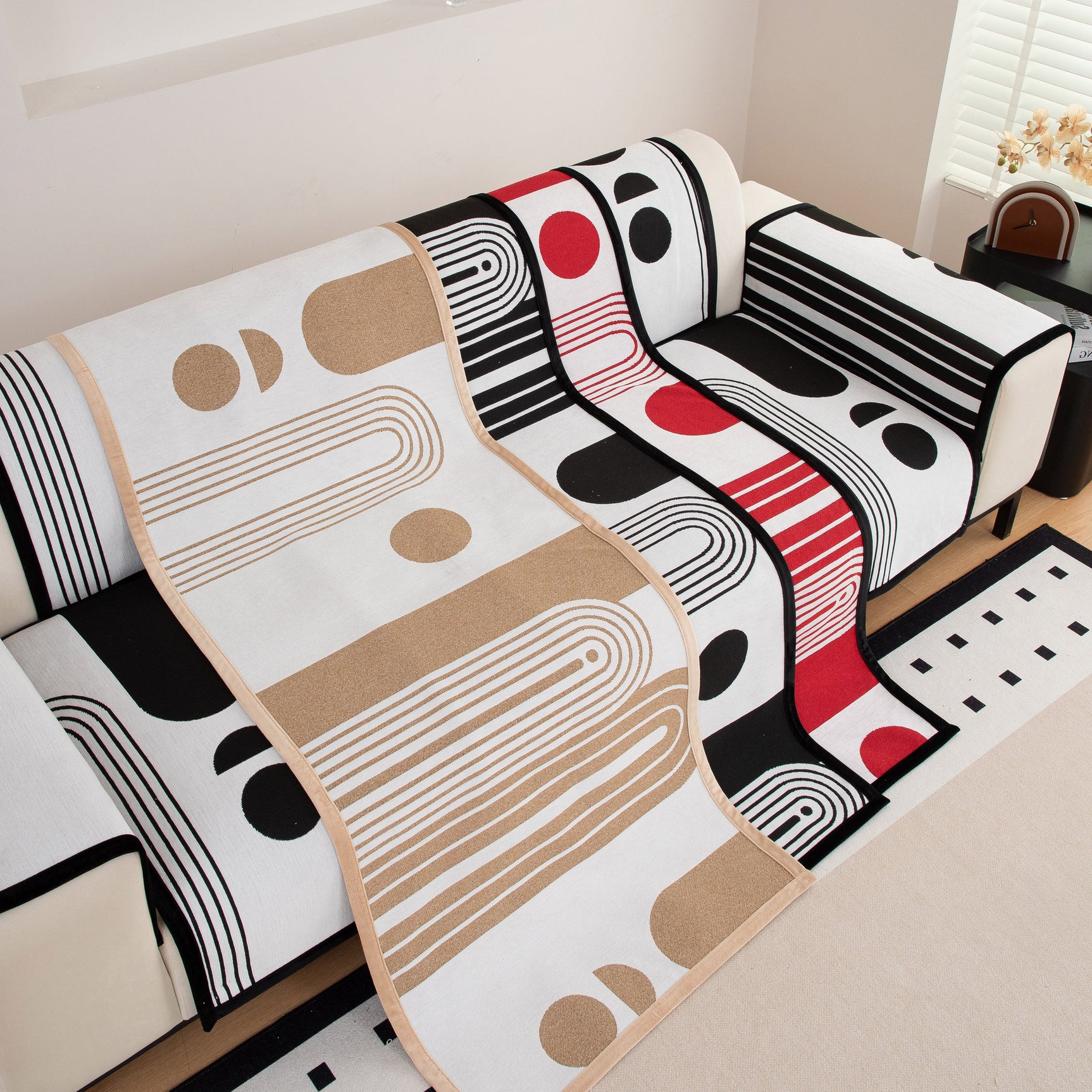 Modern Geometric Sofa Cover - Thick Woven, Pet Friendly, Stylish Couch Protector - Ornate Home