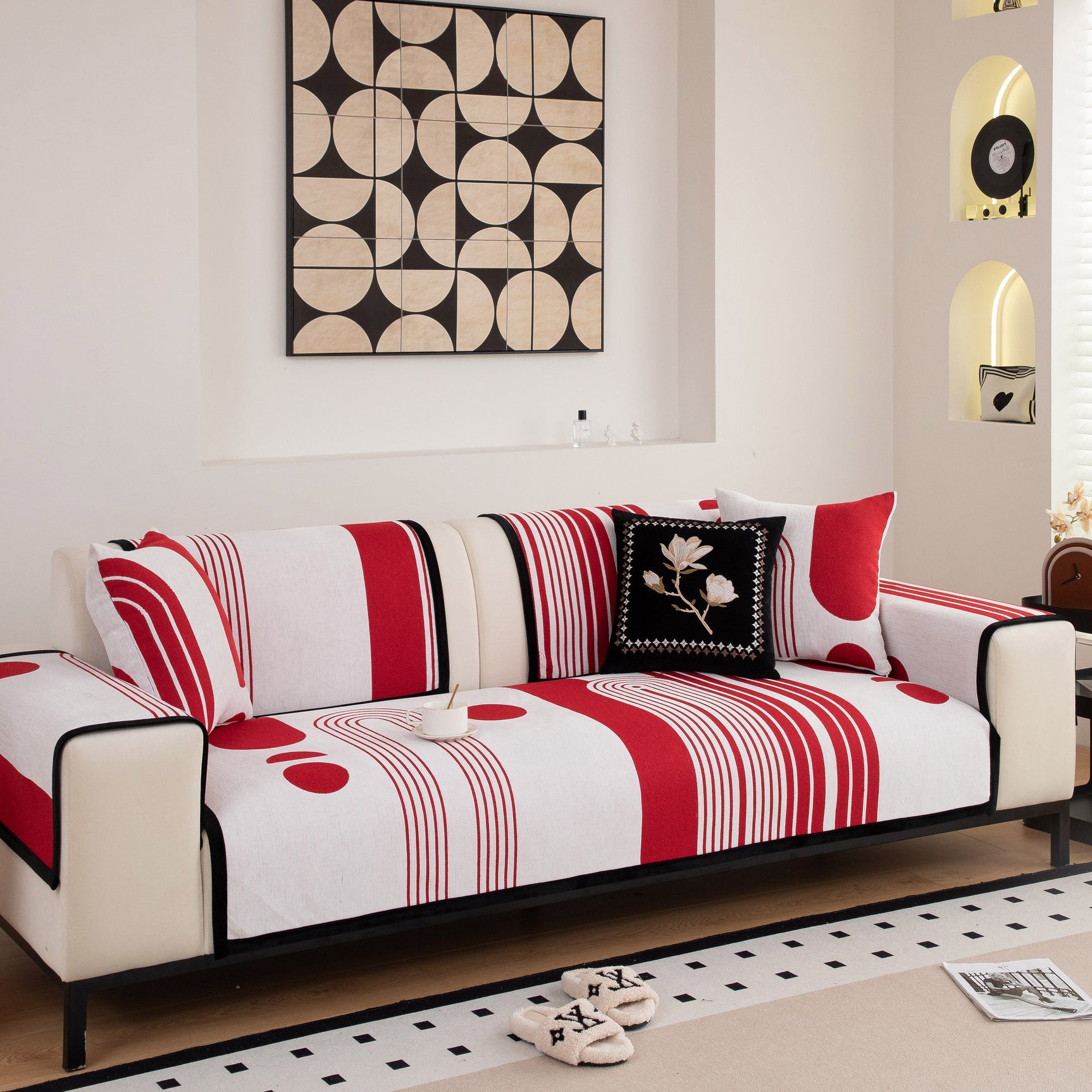 Modern Geometric Sofa Cover - Thick Woven, Pet Friendly, Stylish Couch Protector - Ornate Home