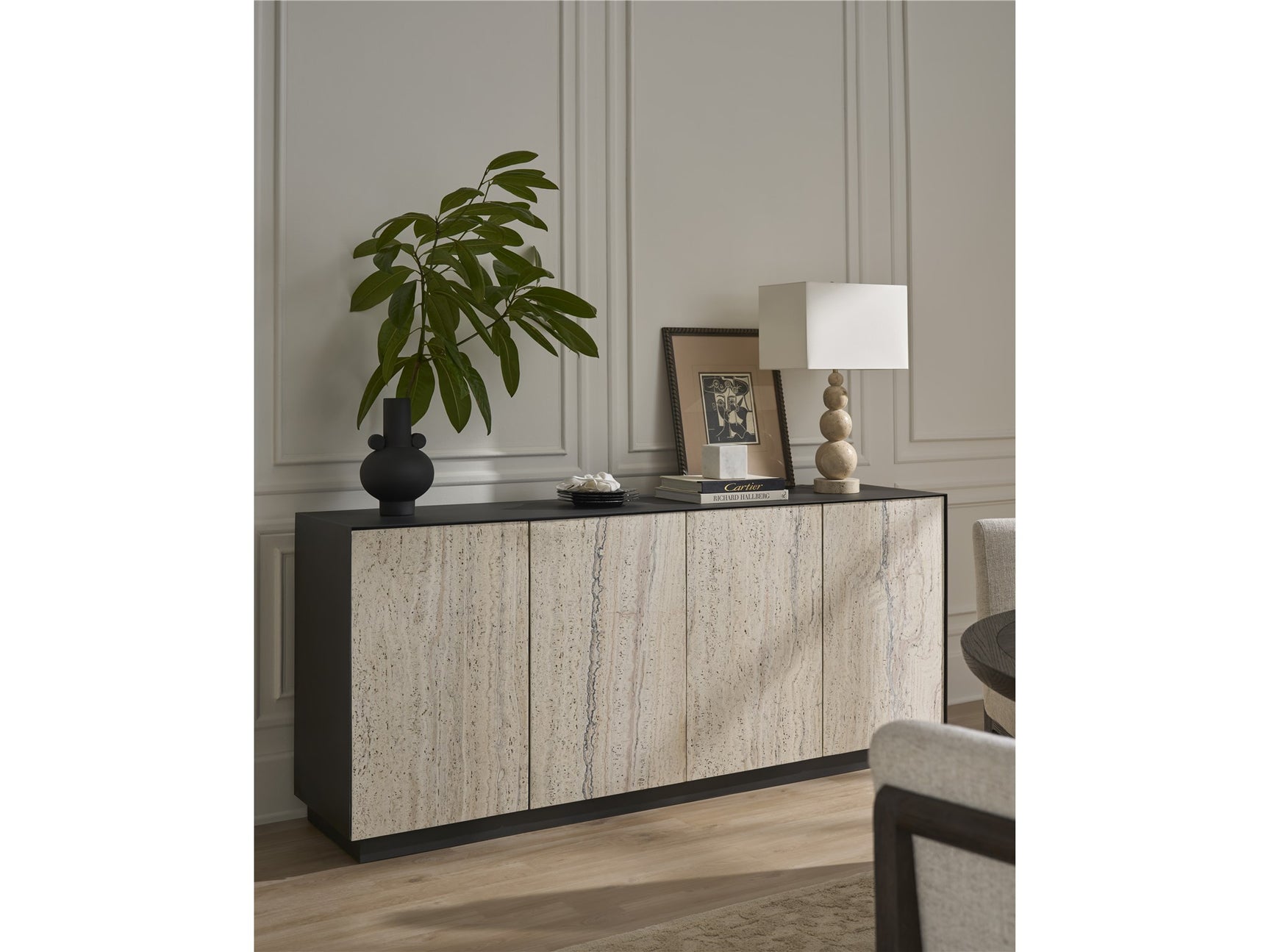 Modern Metal/White Travertine Stone Credenza - Ornate Home