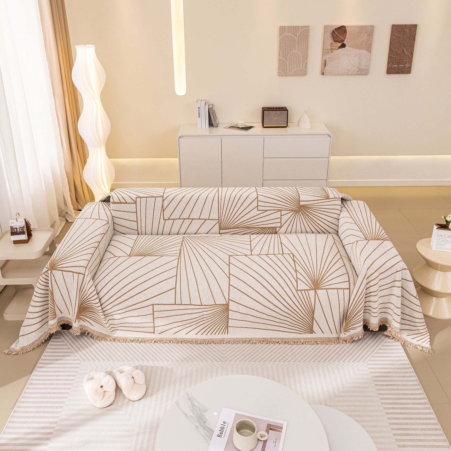 Modern Minimalist Chenille Line Pattern Sofa Cover, Dust and Scratch Resistant Throw Blankets for Couch - Ornate Home