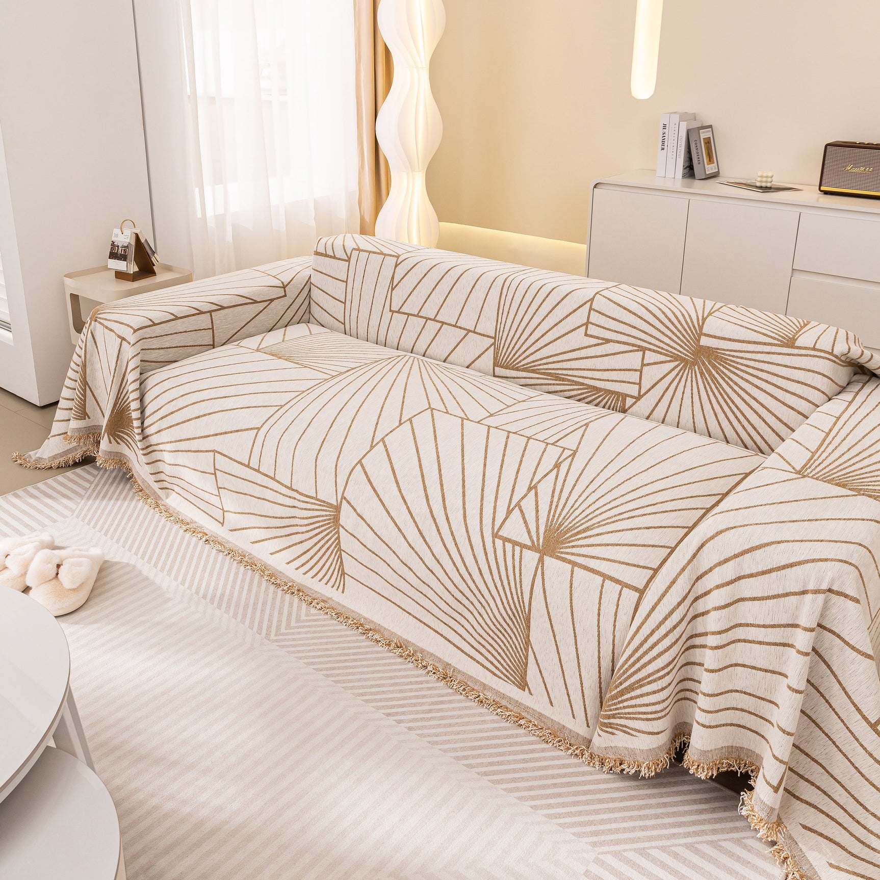 Modern Minimalist Chenille Line Pattern Sofa Cover, Dust and Scratch Resistant Throw Blankets for Couch - Ornate Home
