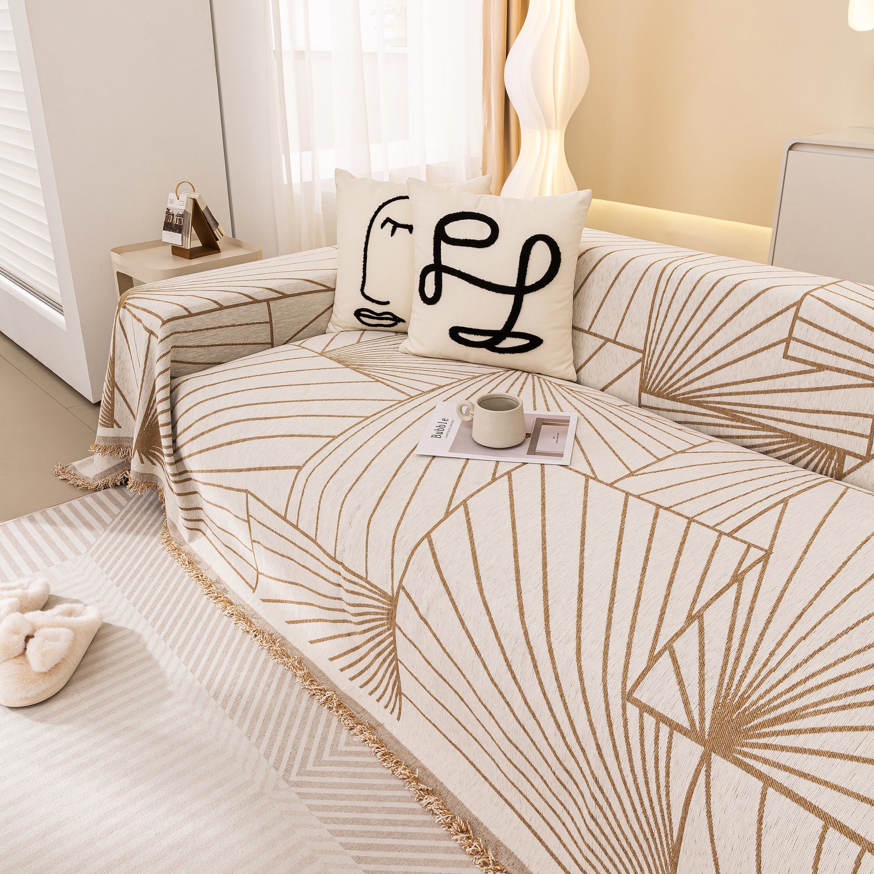 Modern Minimalist Chenille Line Pattern Sofa Cover, Dust and Scratch Resistant Throw Blankets for Couch - Ornate Home