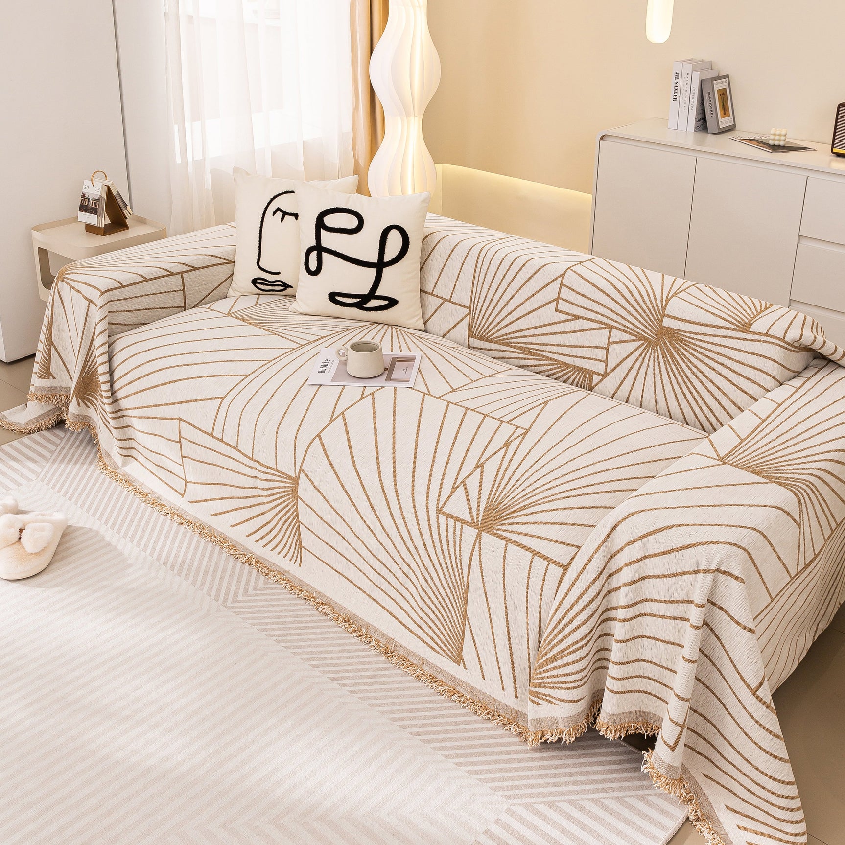 Modern Minimalist Chenille Line Pattern Sofa Cover, Dust and Scratch Resistant Throw Blankets for Couch - Ornate Home