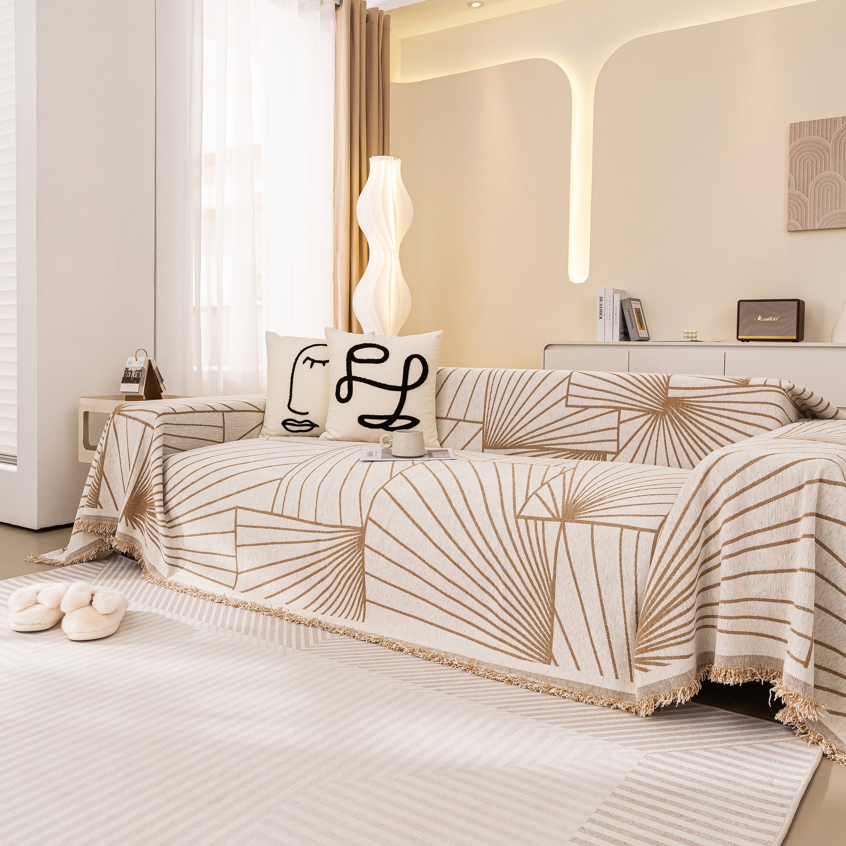 Modern Minimalist Chenille Line Pattern Sofa Cover, Dust and Scratch Resistant Throw Blankets for Couch - Ornate Home