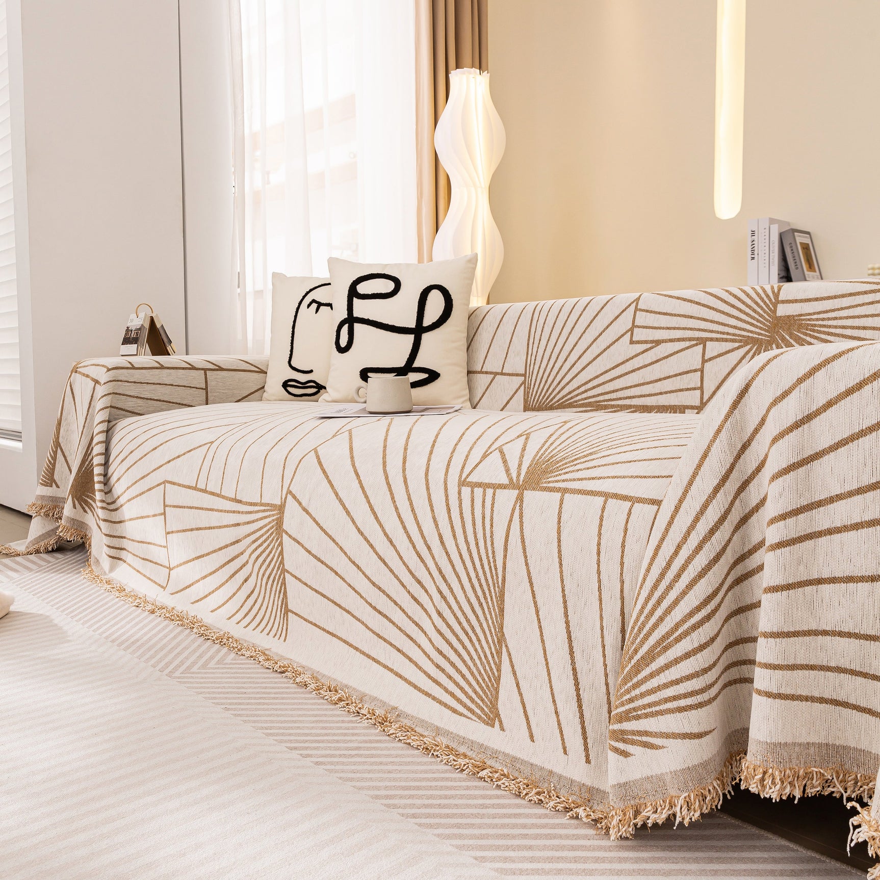 Modern Minimalist Chenille Line Pattern Sofa Cover, Dust and Scratch Resistant Throw Blankets for Couch - Ornate Home