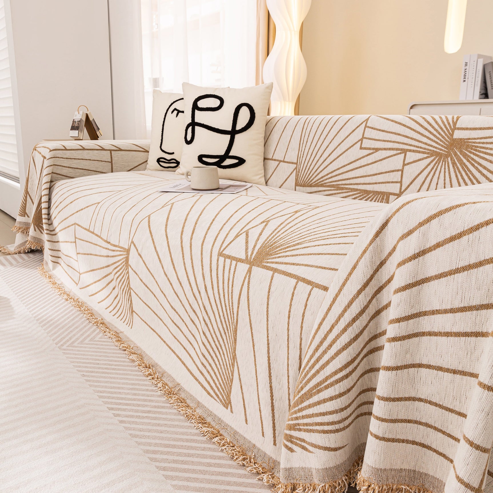 Modern Minimalist Chenille Line Pattern Sofa Cover, Dust and Scratch Resistant Throw Blankets for Couch - Ornate Home