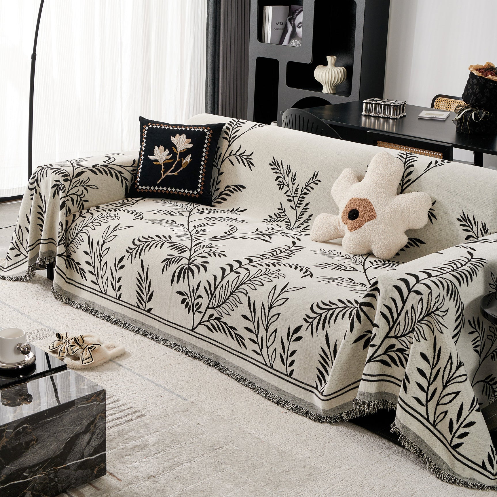 Modern Minimalist Chenille Willow Leaf Pattern Couch Cover Blanket, Luxurious Blankets for The Sofa - Ornate Home