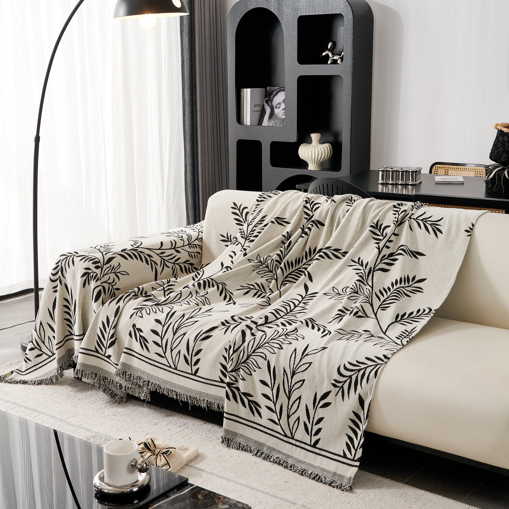 Modern Minimalist Chenille Willow Leaf Pattern Couch Cover Blanket, Luxurious Blankets for The Sofa - Ornate Home