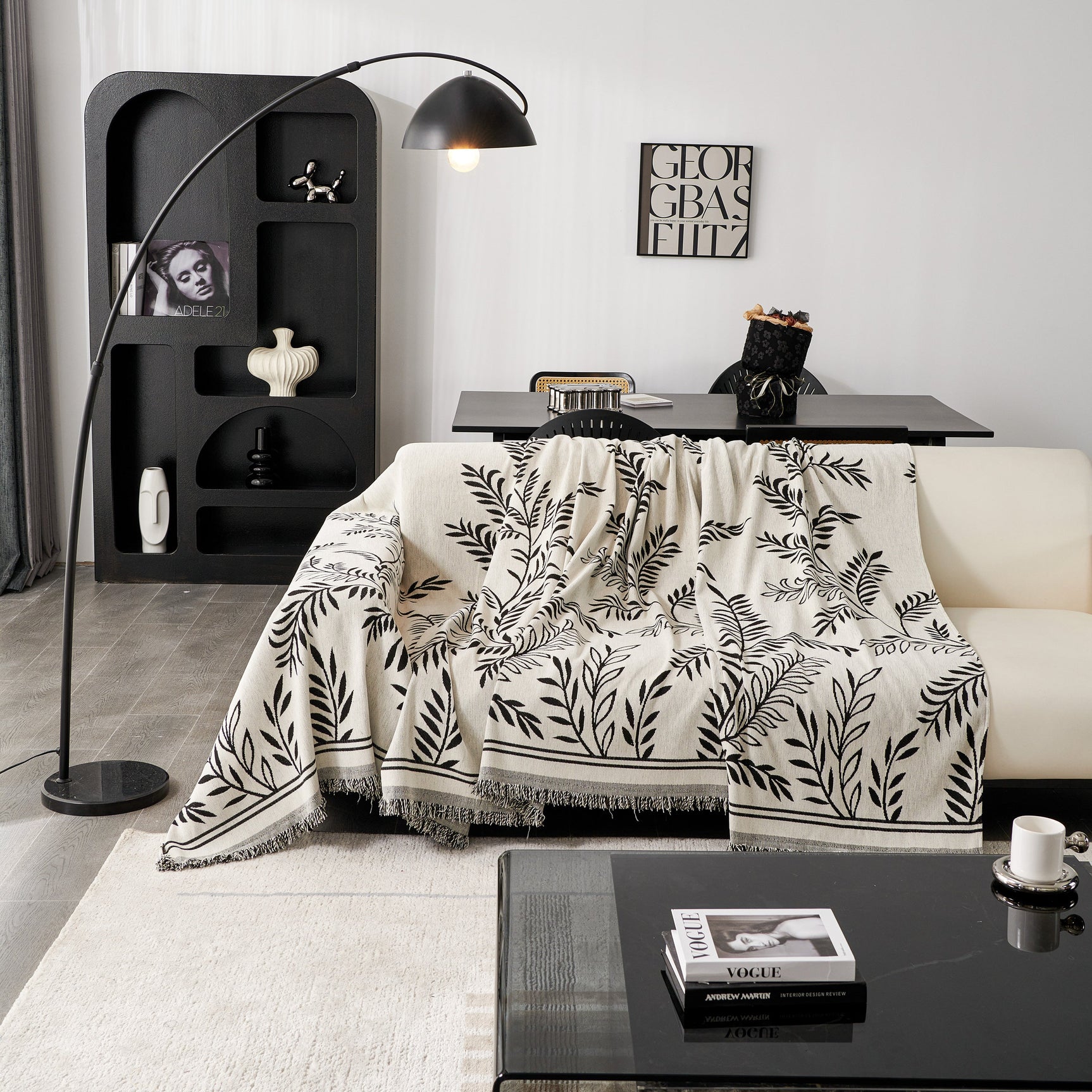 Modern Minimalist Chenille Willow Leaf Pattern Couch Cover Blanket, Luxurious Blankets for The Sofa - Ornate Home