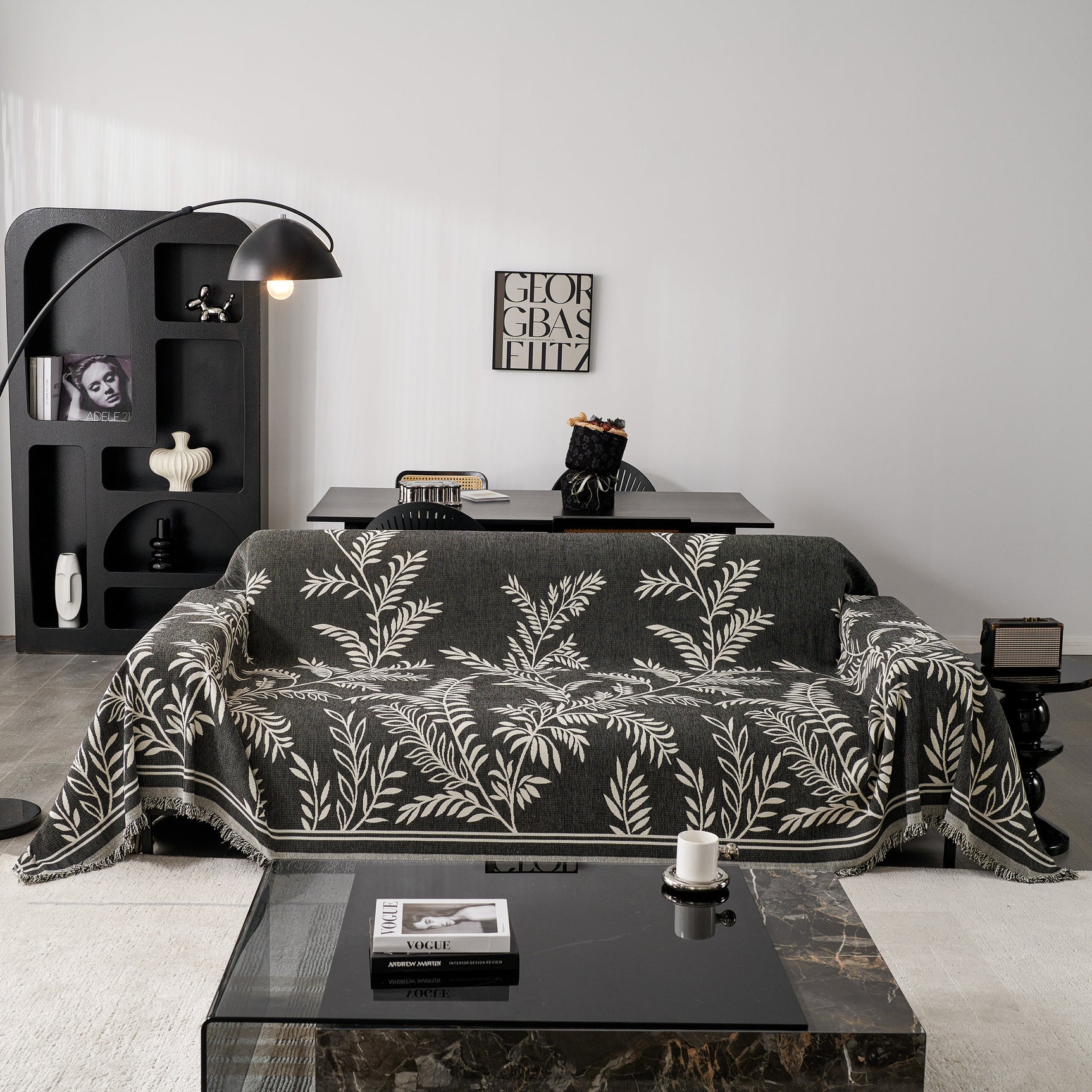 Modern Minimalist Chenille Willow Leaf Pattern Couch Cover Blanket, Luxurious Blankets for The Sofa - Ornate Home