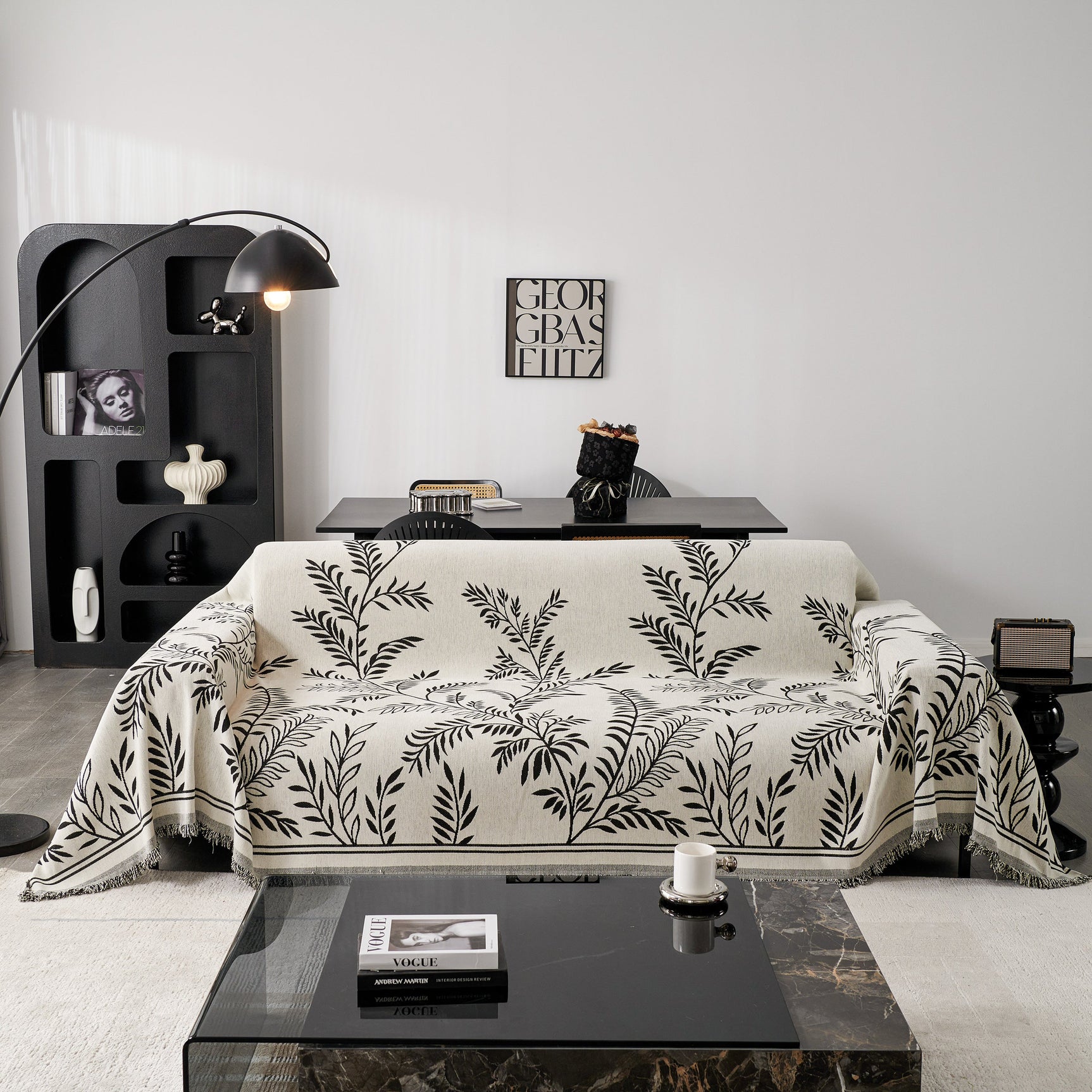 Modern Minimalist Chenille Willow Leaf Pattern Couch Cover Blanket, Luxurious Blankets for The Sofa - Ornate Home