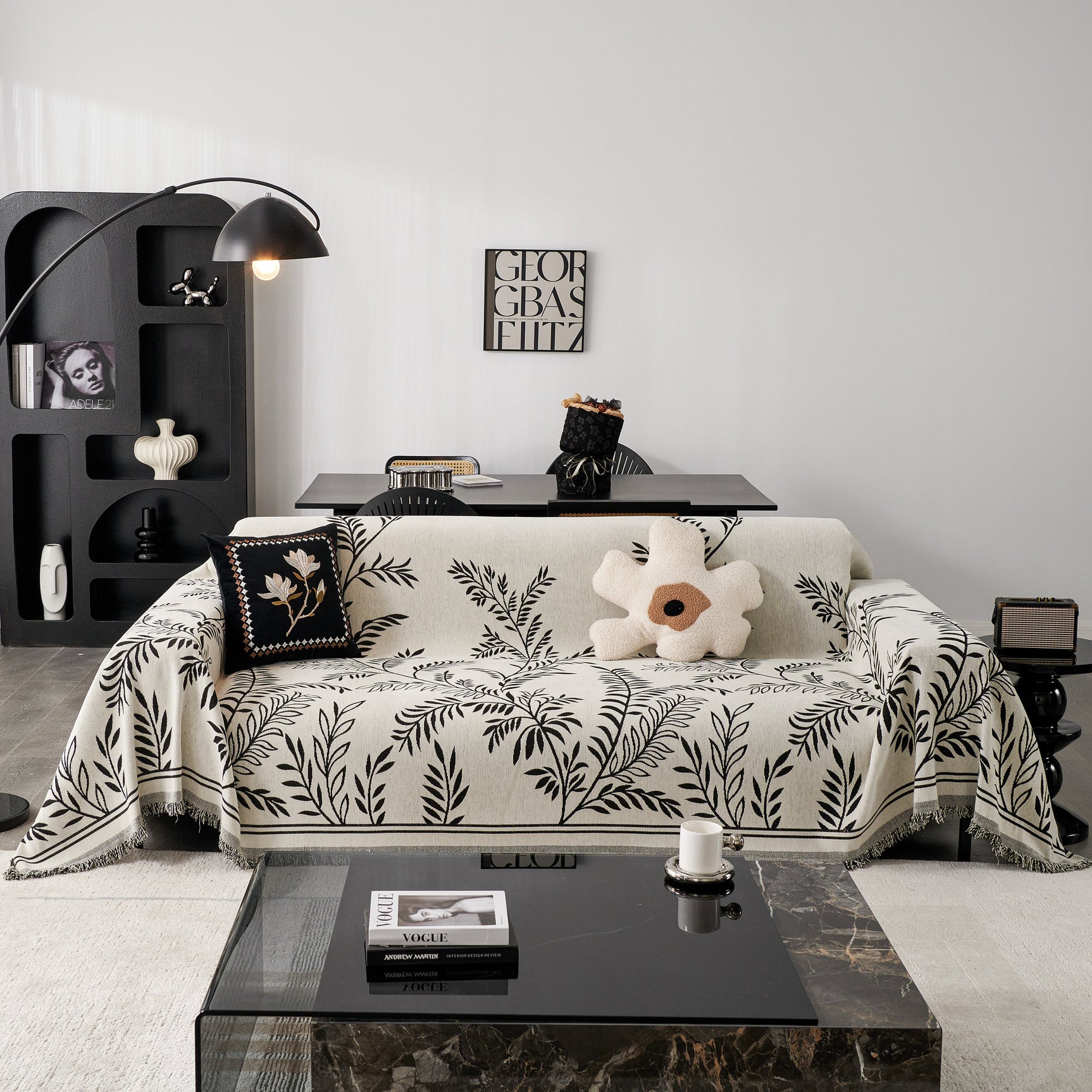 Modern Minimalist Chenille Willow Leaf Pattern Couch Cover Blanket, Luxurious Blankets for The Sofa - Ornate Home