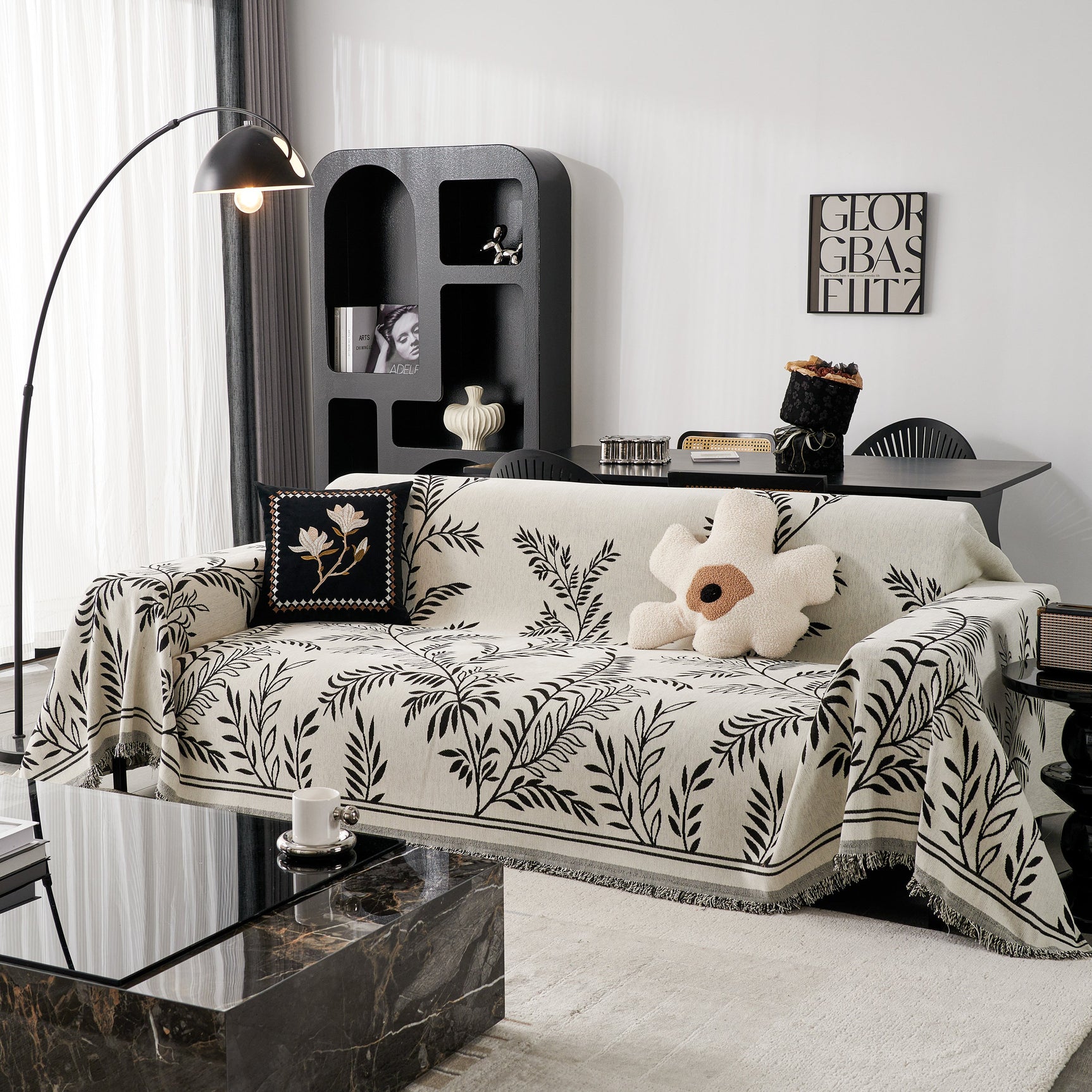 Modern Minimalist Chenille Willow Leaf Pattern Couch Cover Blanket, Luxurious Blankets for The Sofa - Ornate Home