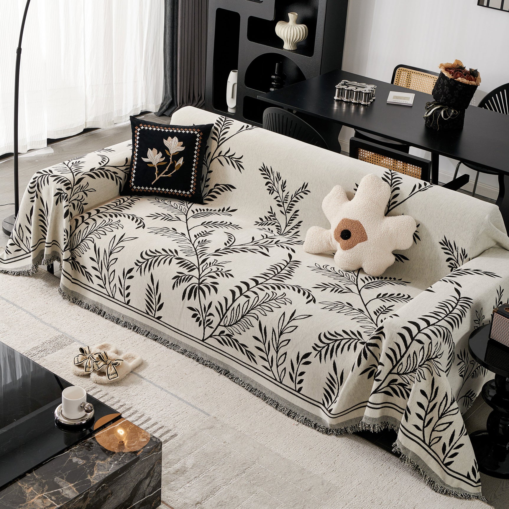 Modern Minimalist Chenille Willow Leaf Pattern Couch Cover Blanket, Luxurious Blankets for The Sofa - Ornate Home