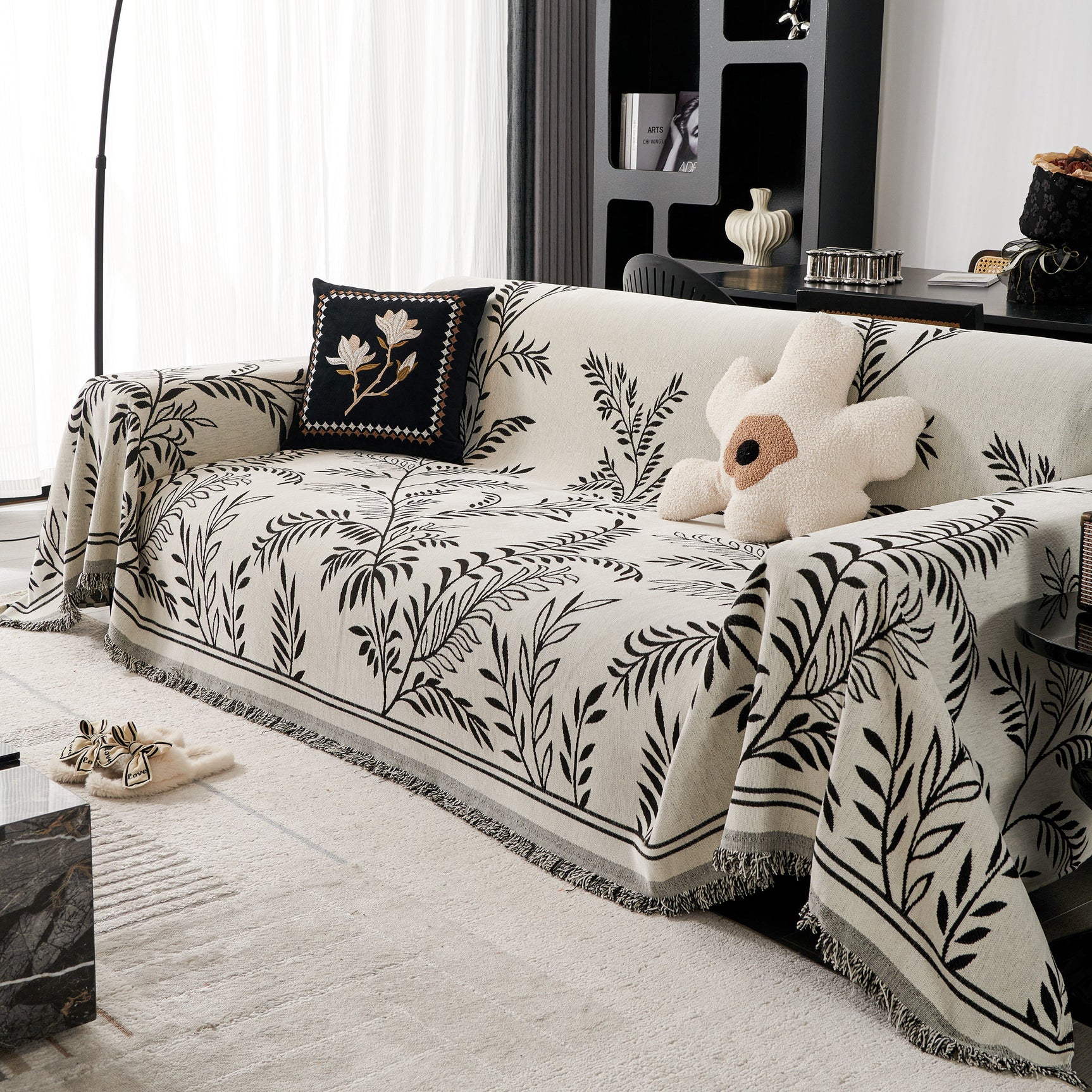 Modern Minimalist Chenille Willow Leaf Pattern Couch Cover Blanket, Luxurious Blankets for The Sofa - Ornate Home