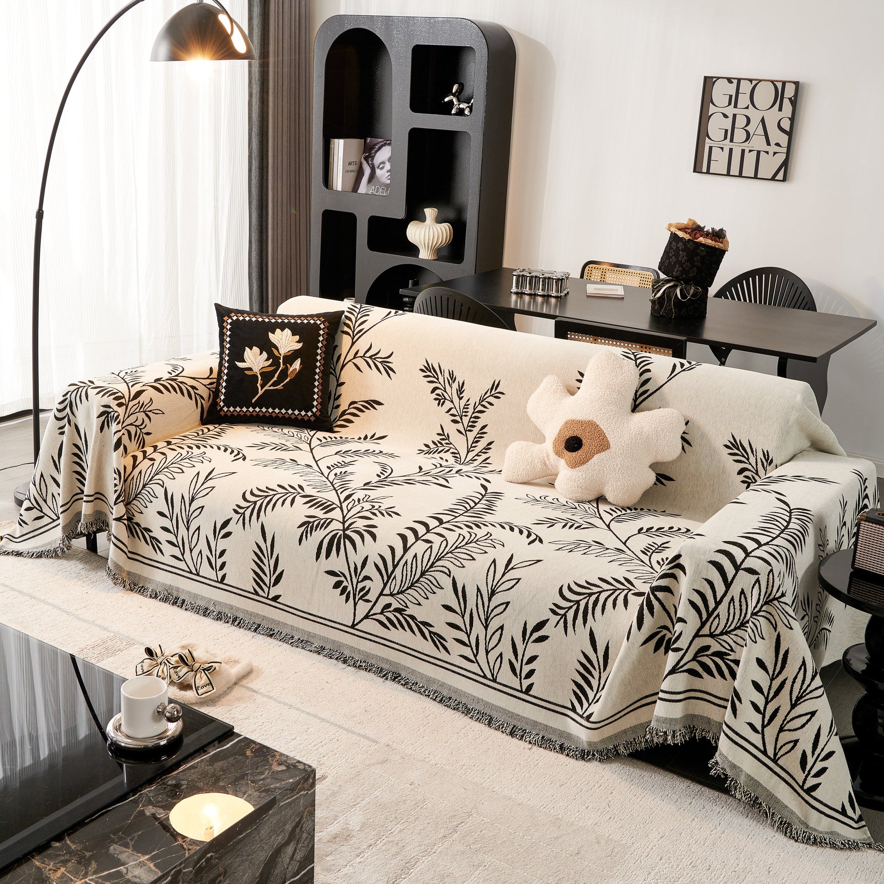 Modern Minimalist Chenille Willow Leaf Pattern Couch Cover Blanket, Luxurious Blankets for The Sofa - Ornate Home