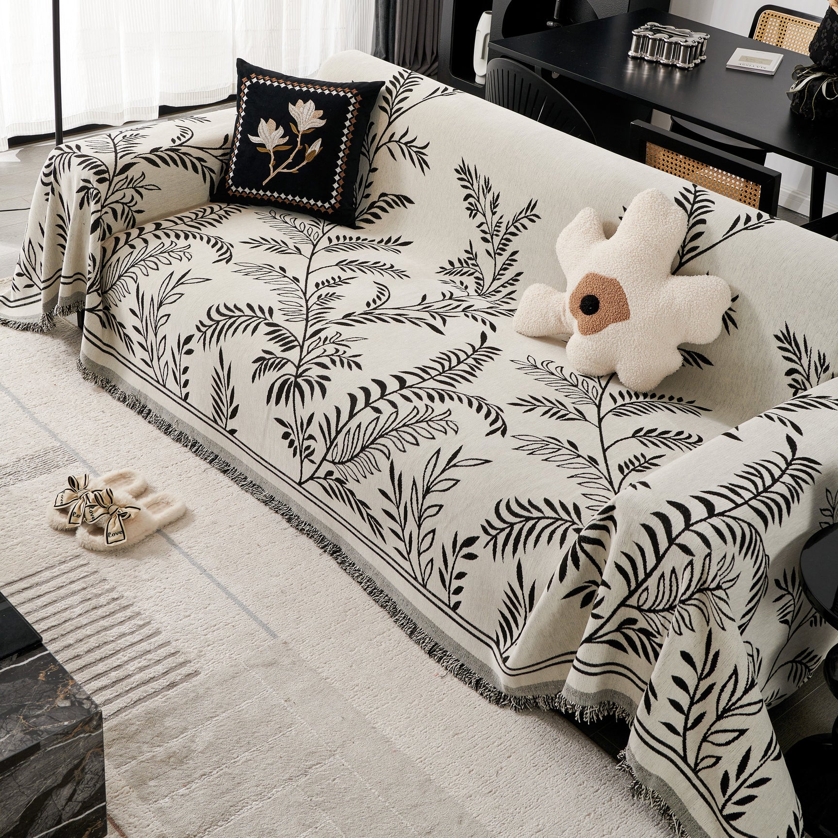 Modern Minimalist Chenille Willow Leaf Pattern Couch Cover Blanket, Luxurious Blankets for The Sofa - Ornate Home