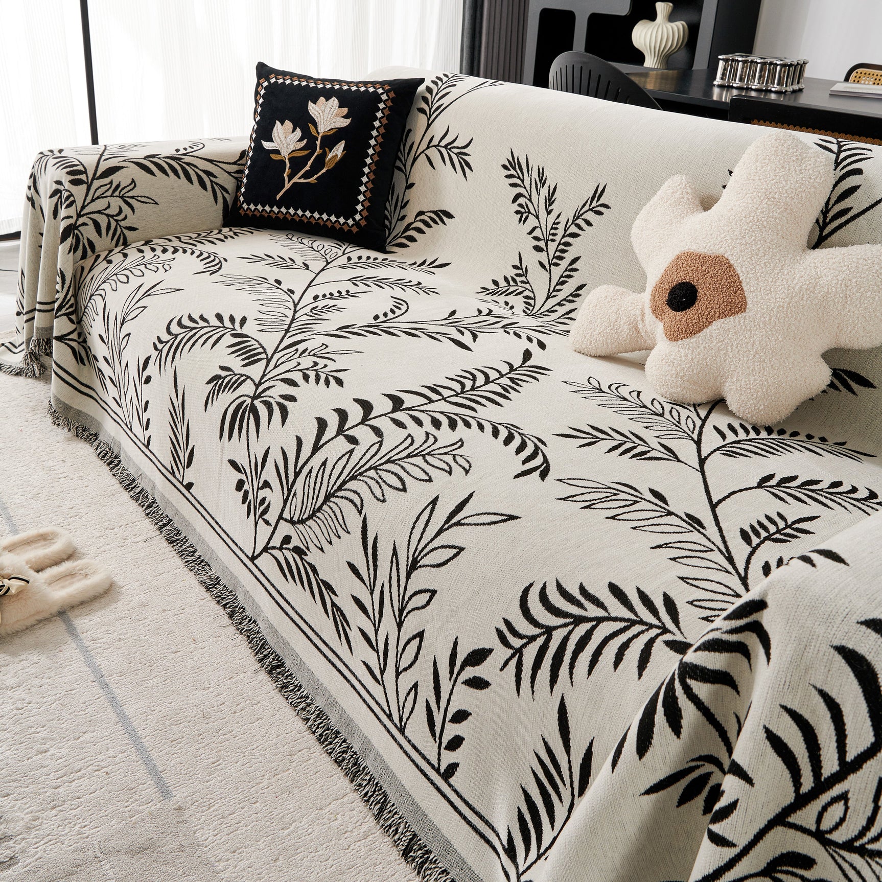 Modern Minimalist Chenille Willow Leaf Pattern Couch Cover Blanket, Luxurious Blankets for The Sofa - Ornate Home