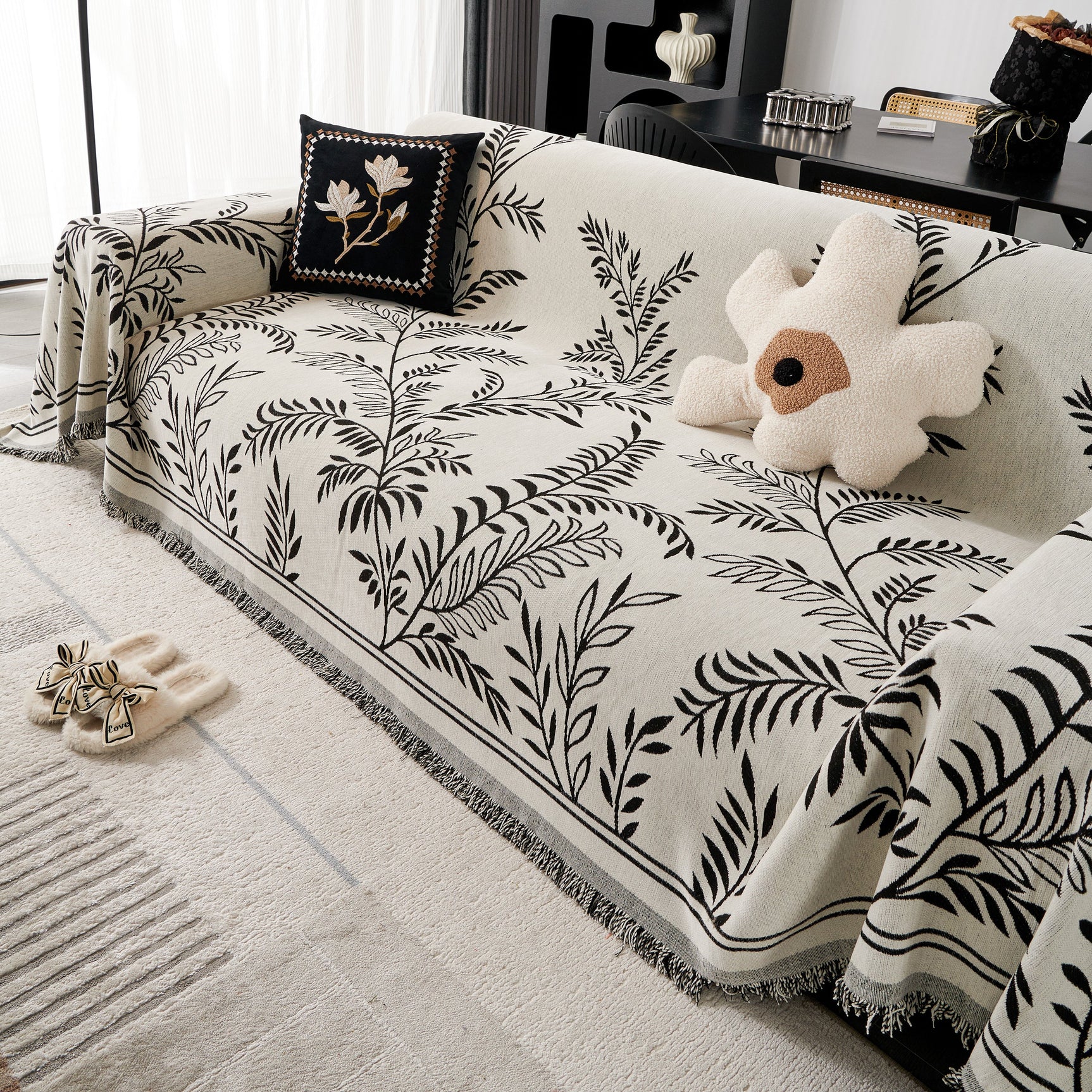 Modern Minimalist Chenille Willow Leaf Pattern Couch Cover Blanket, Luxurious Blankets for The Sofa - Ornate Home