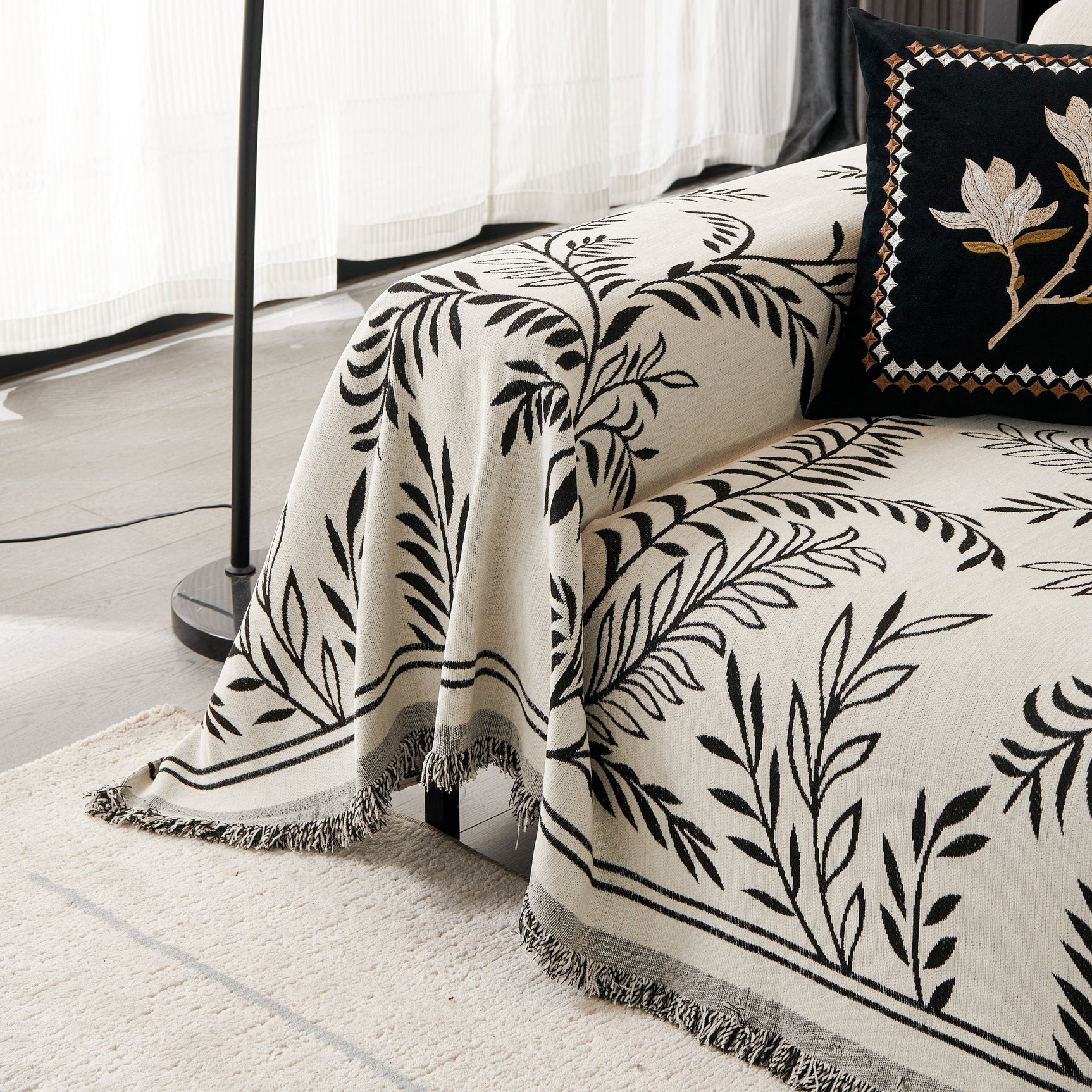 Modern Minimalist Chenille Willow Leaf Pattern Couch Cover Blanket, Luxurious Blankets for The Sofa - Ornate Home