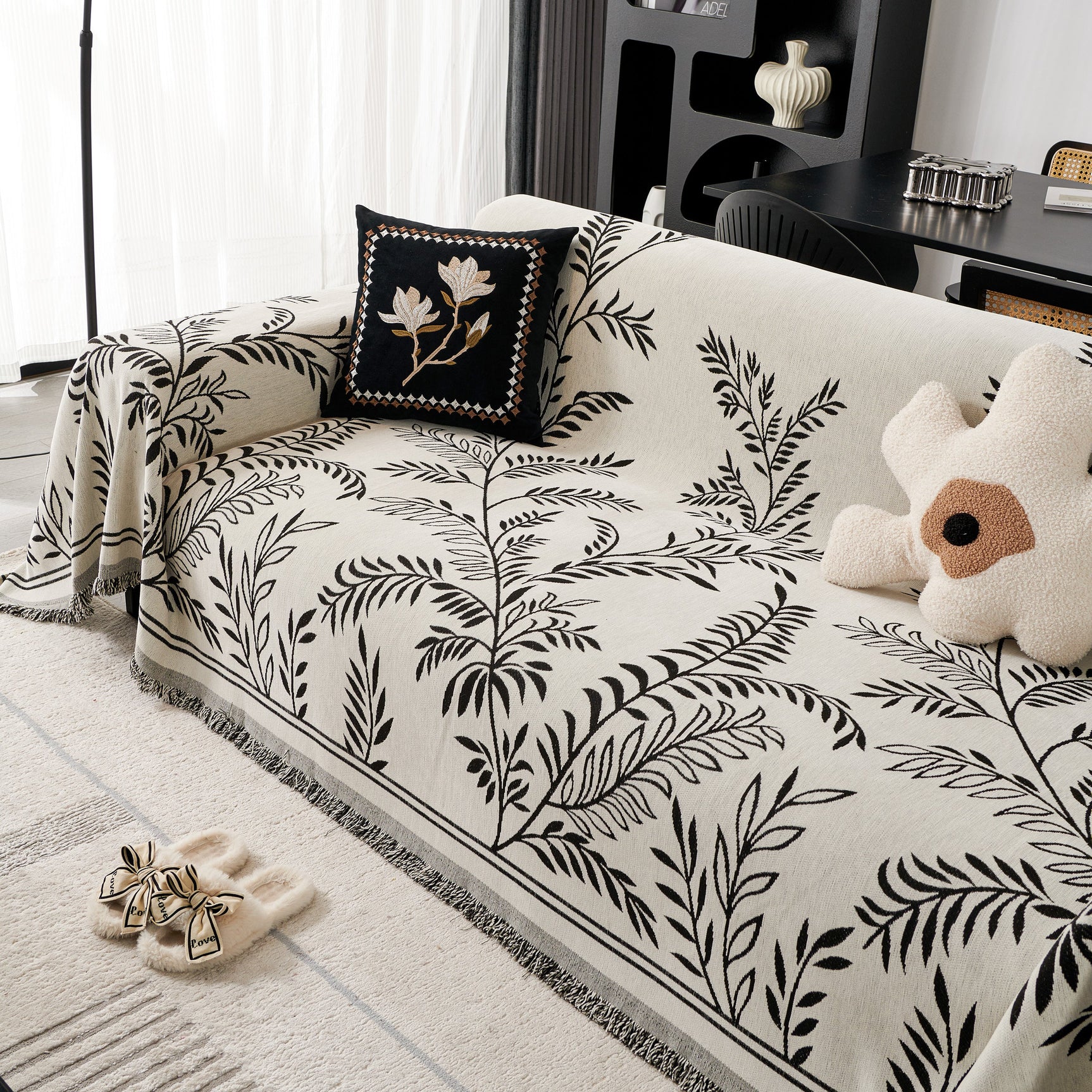 Modern Minimalist Chenille Willow Leaf Pattern Couch Cover Blanket, Luxurious Blankets for The Sofa - Ornate Home