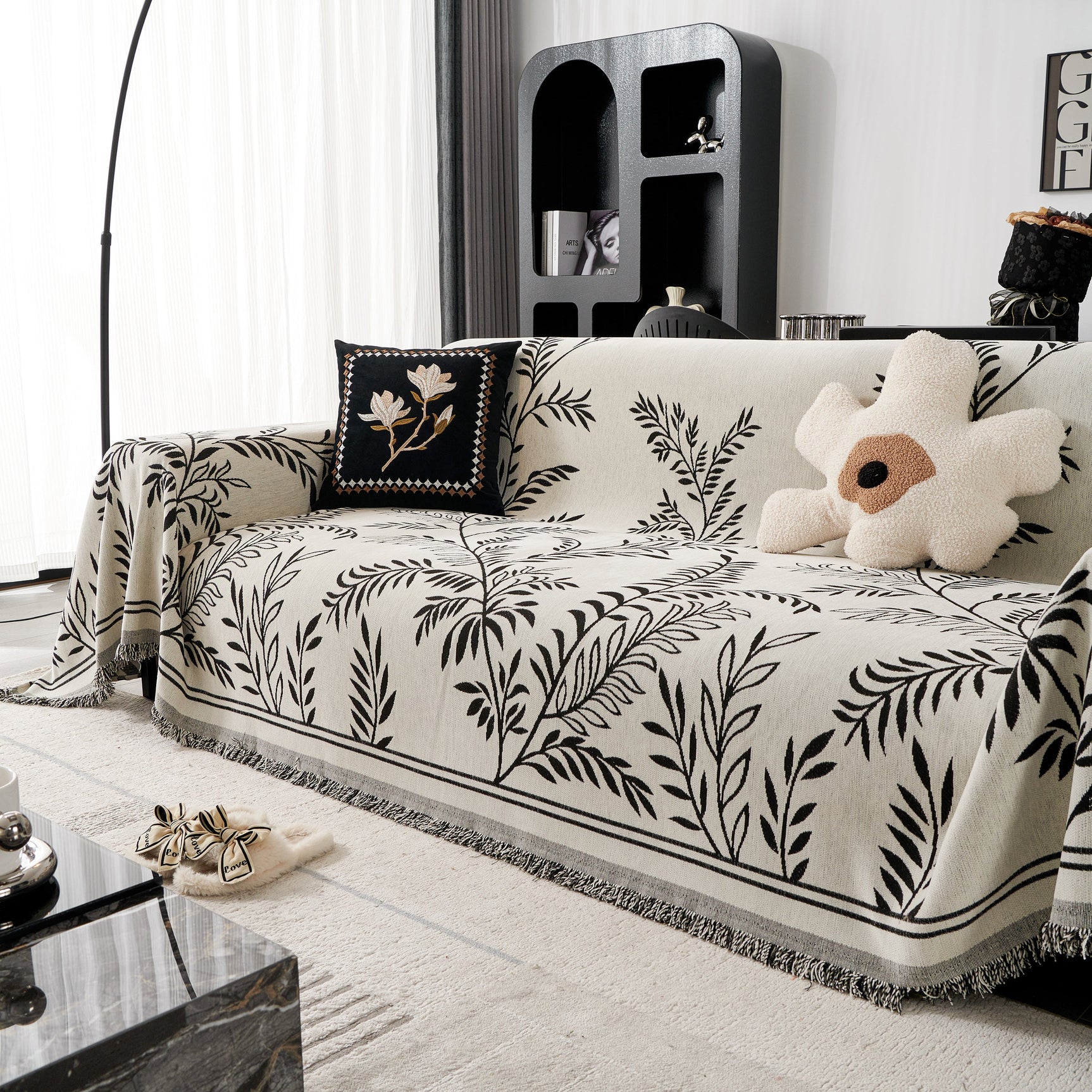 Modern Minimalist Chenille Willow Leaf Pattern Couch Cover Blanket, Luxurious Blankets for The Sofa - Ornate Home