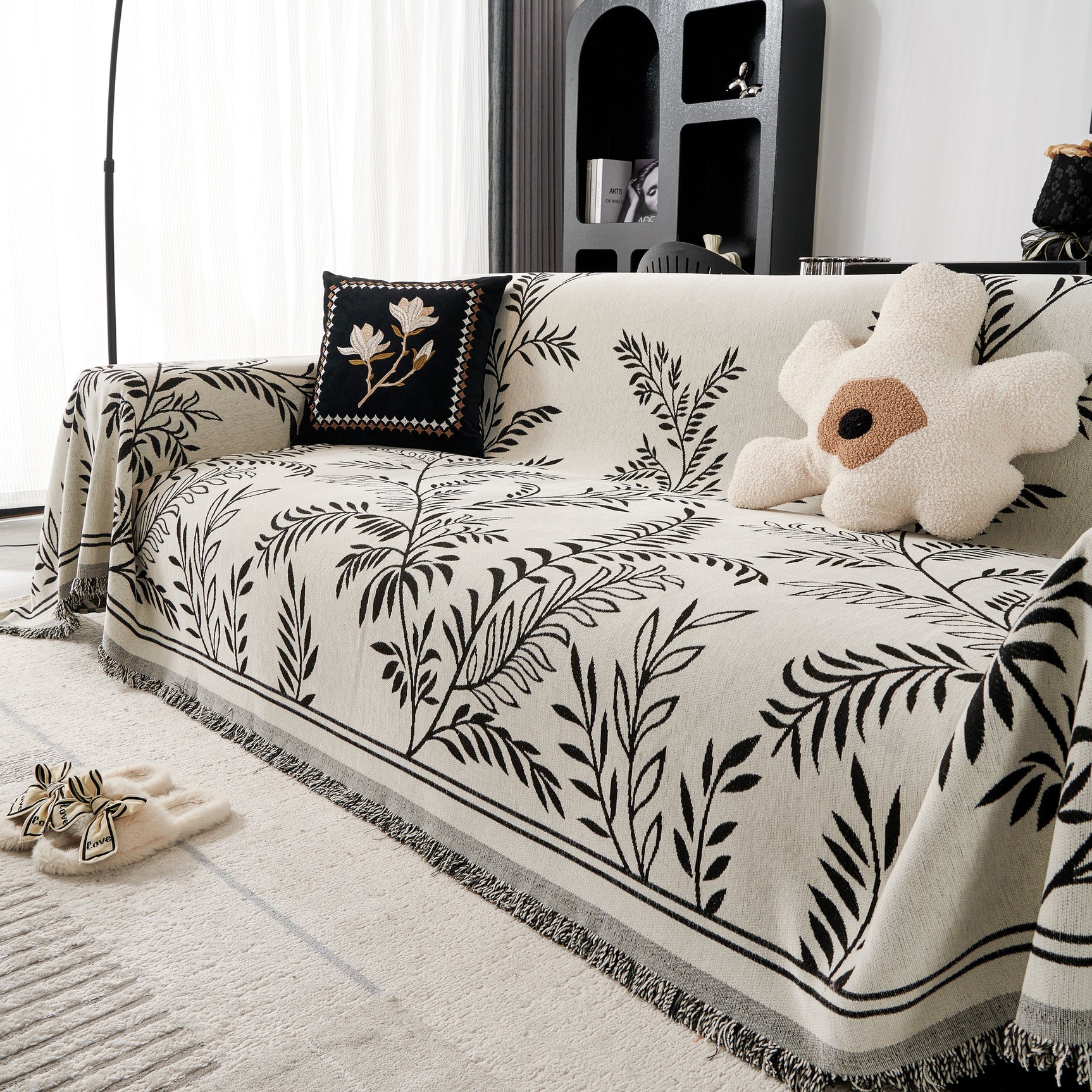 Modern Minimalist Chenille Willow Leaf Pattern Couch Cover Blanket, Luxurious Blankets for The Sofa - Ornate Home