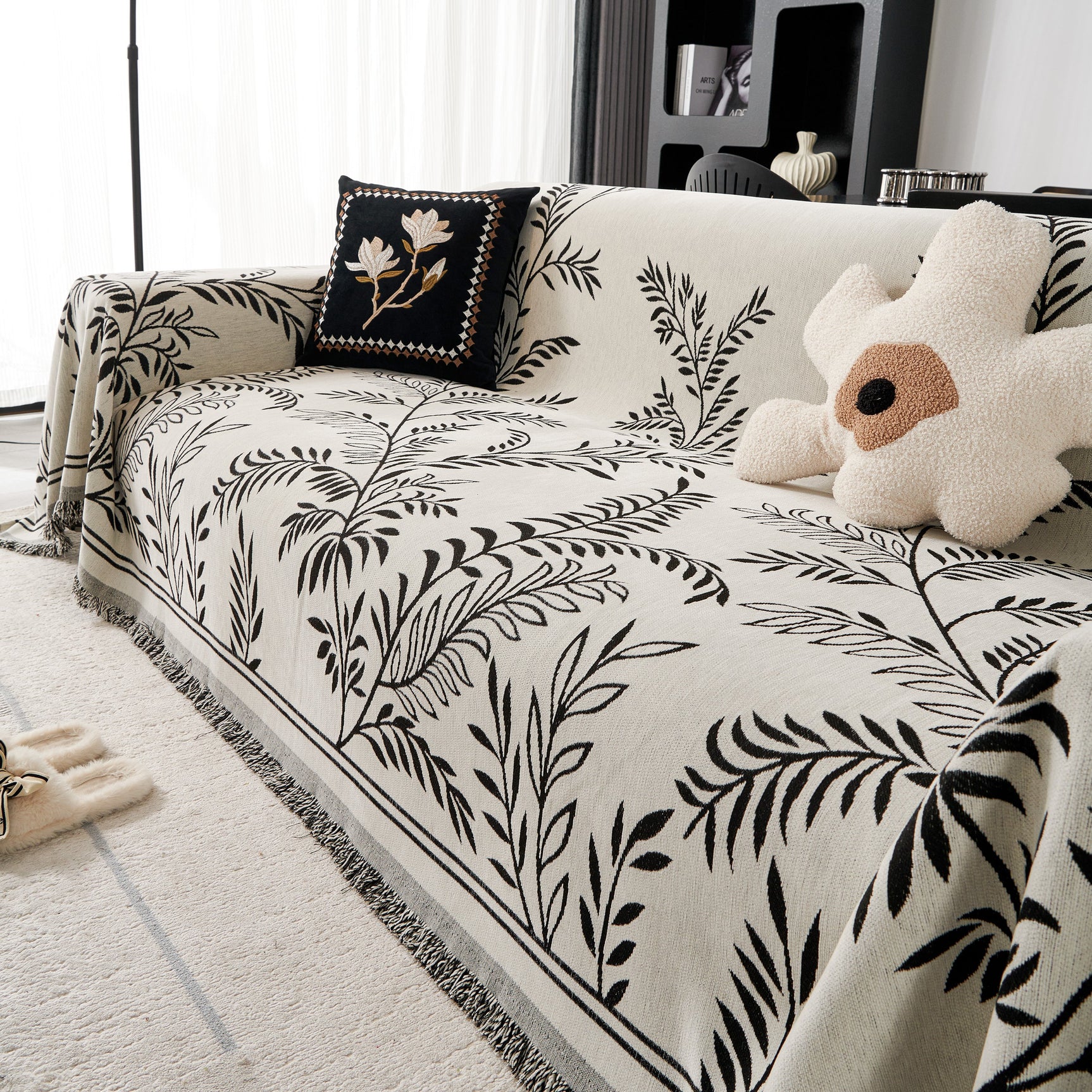 Modern Minimalist Chenille Willow Leaf Pattern Couch Cover Blanket, Luxurious Blankets for The Sofa - Ornate Home