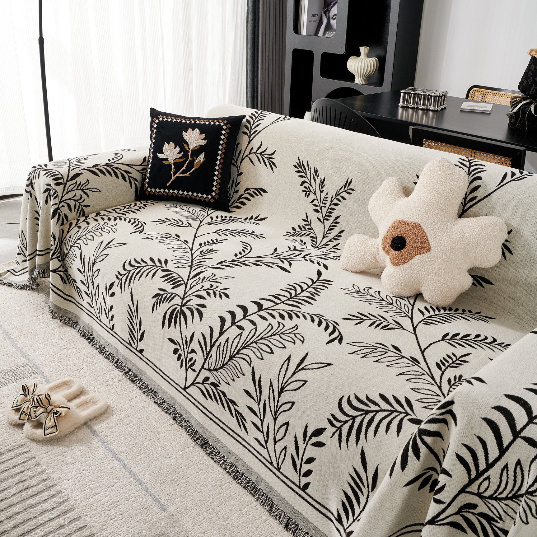 Modern Minimalist Chenille Willow Leaf Pattern Couch Cover Blanket, Luxurious Blankets for The Sofa - Ornate Home