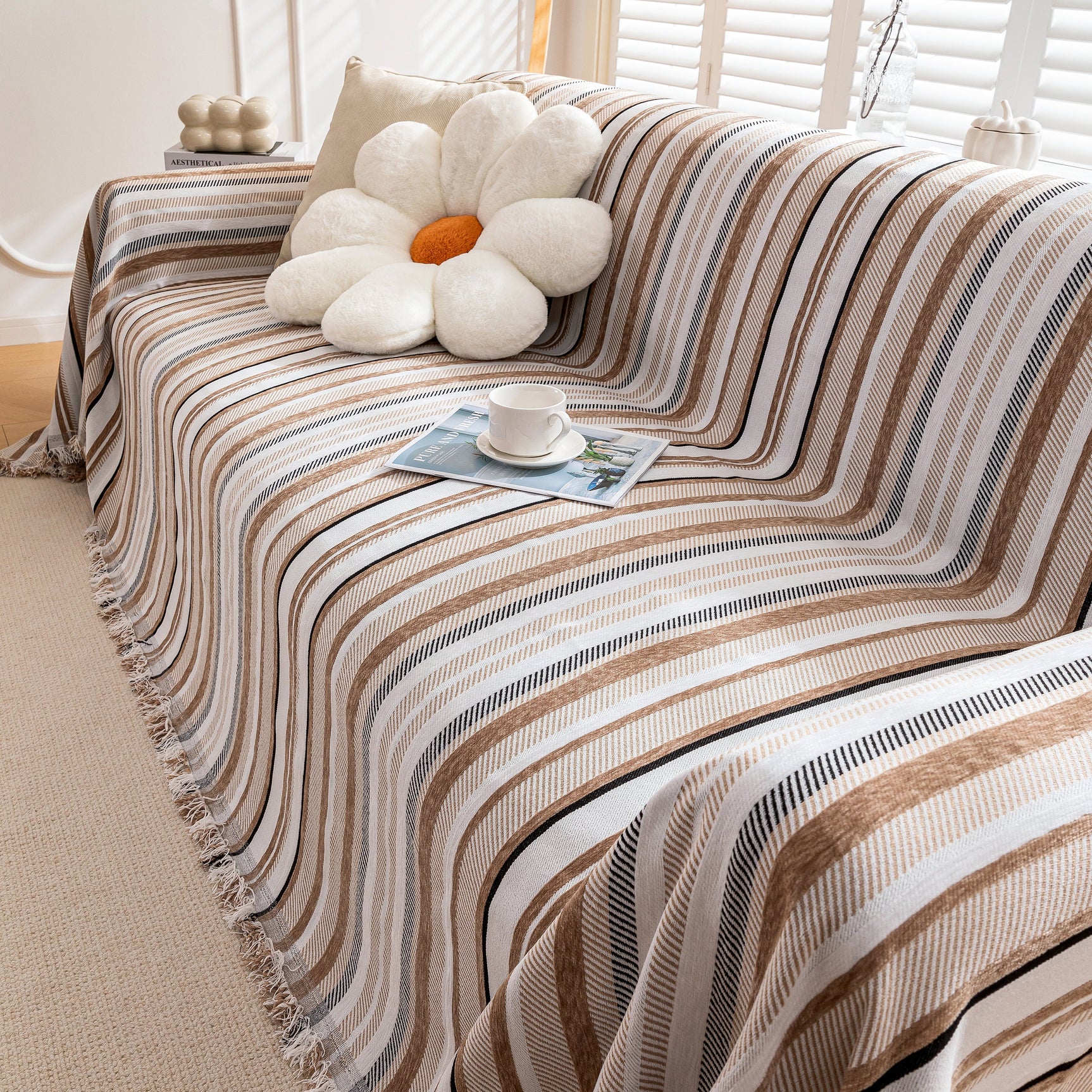 Modern Minimalist Sofa Throw Cover Cotton Knit Throws for Couch Scratch Proof Couch Cover - Ornate Home