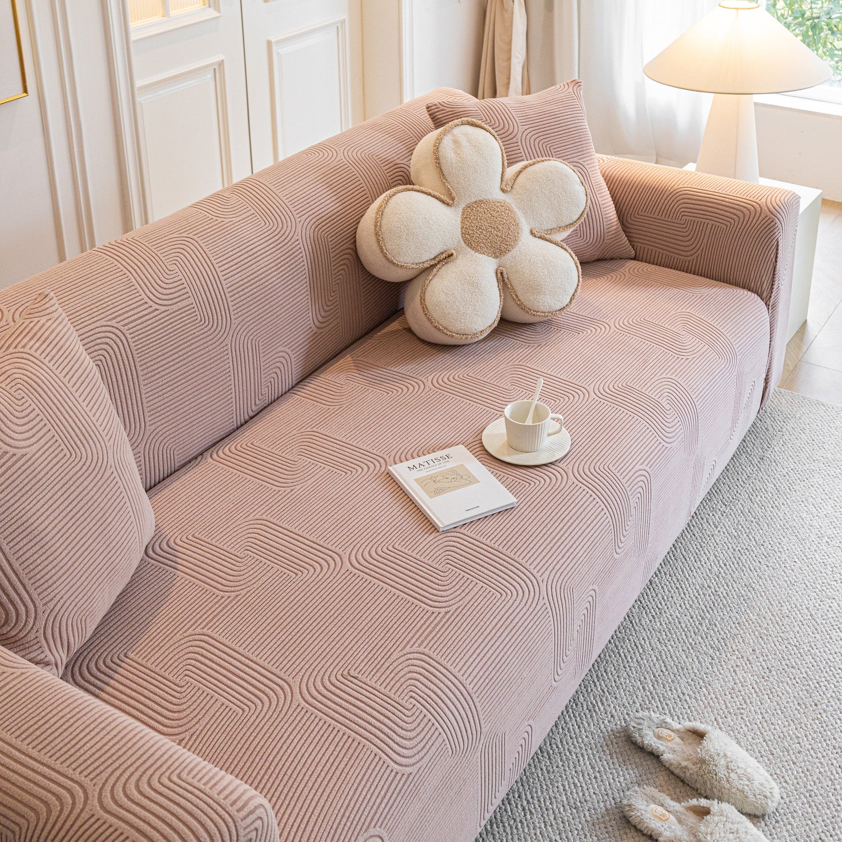 Modern Slipcovers Geometric Textured Stretchable Sofa Cover for Couch with Chaise - Ornate Home