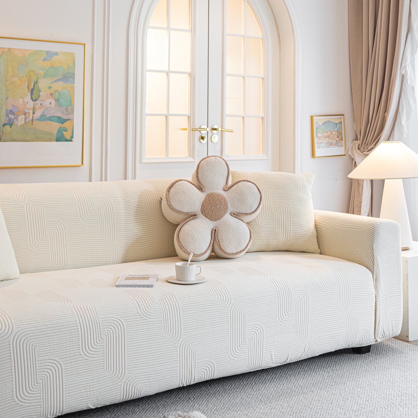 Modern Slipcovers Geometric Textured Stretchable Sofa Cover for Couch with Chaise - Ornate Home