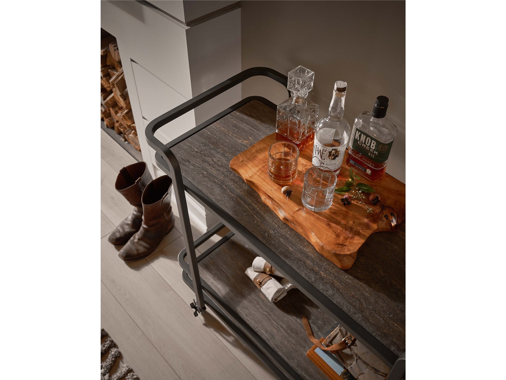 Modern Smoked Bronze Bar Cart - Ornate Home